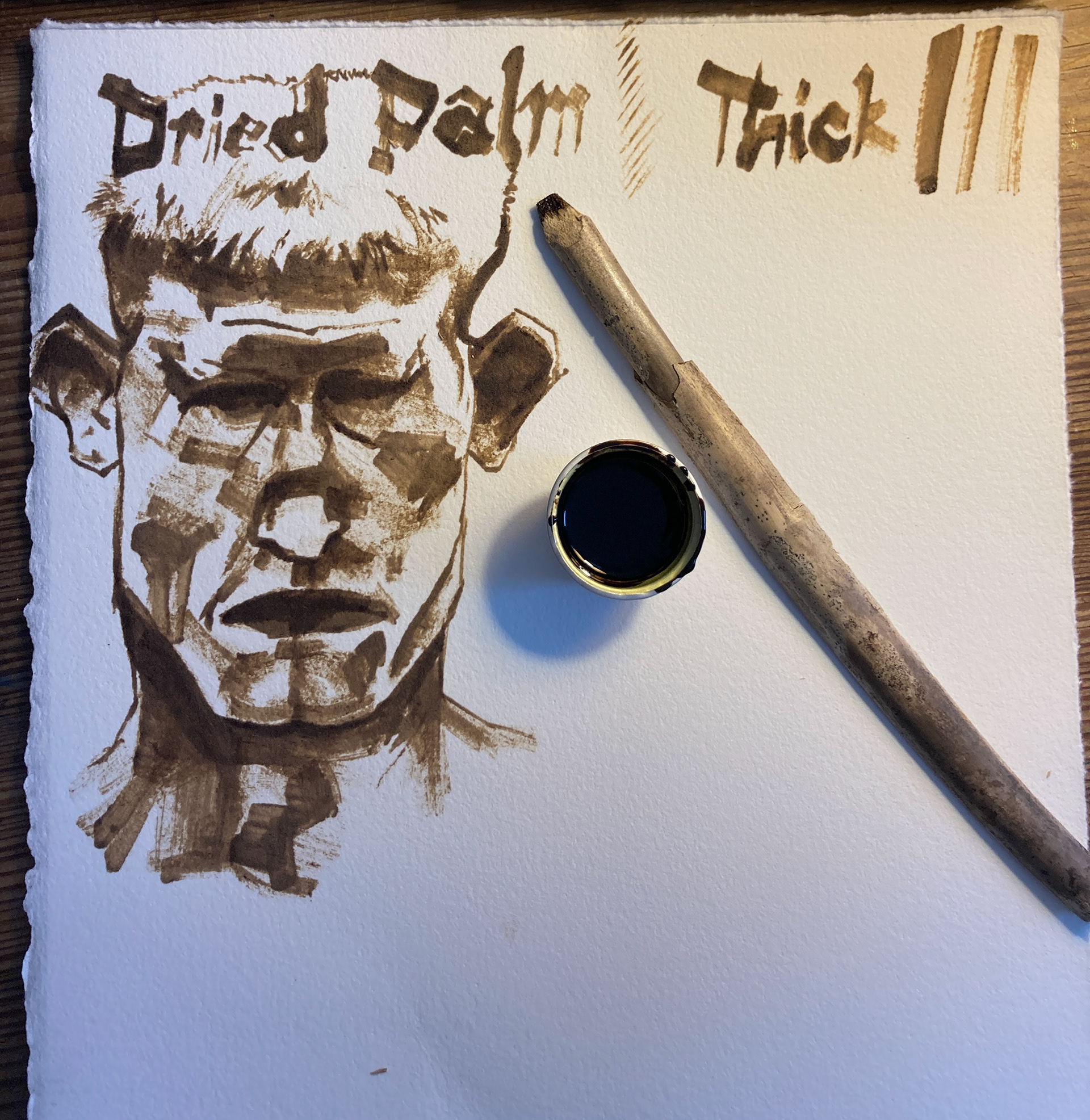 Tobacco ink and palm frond