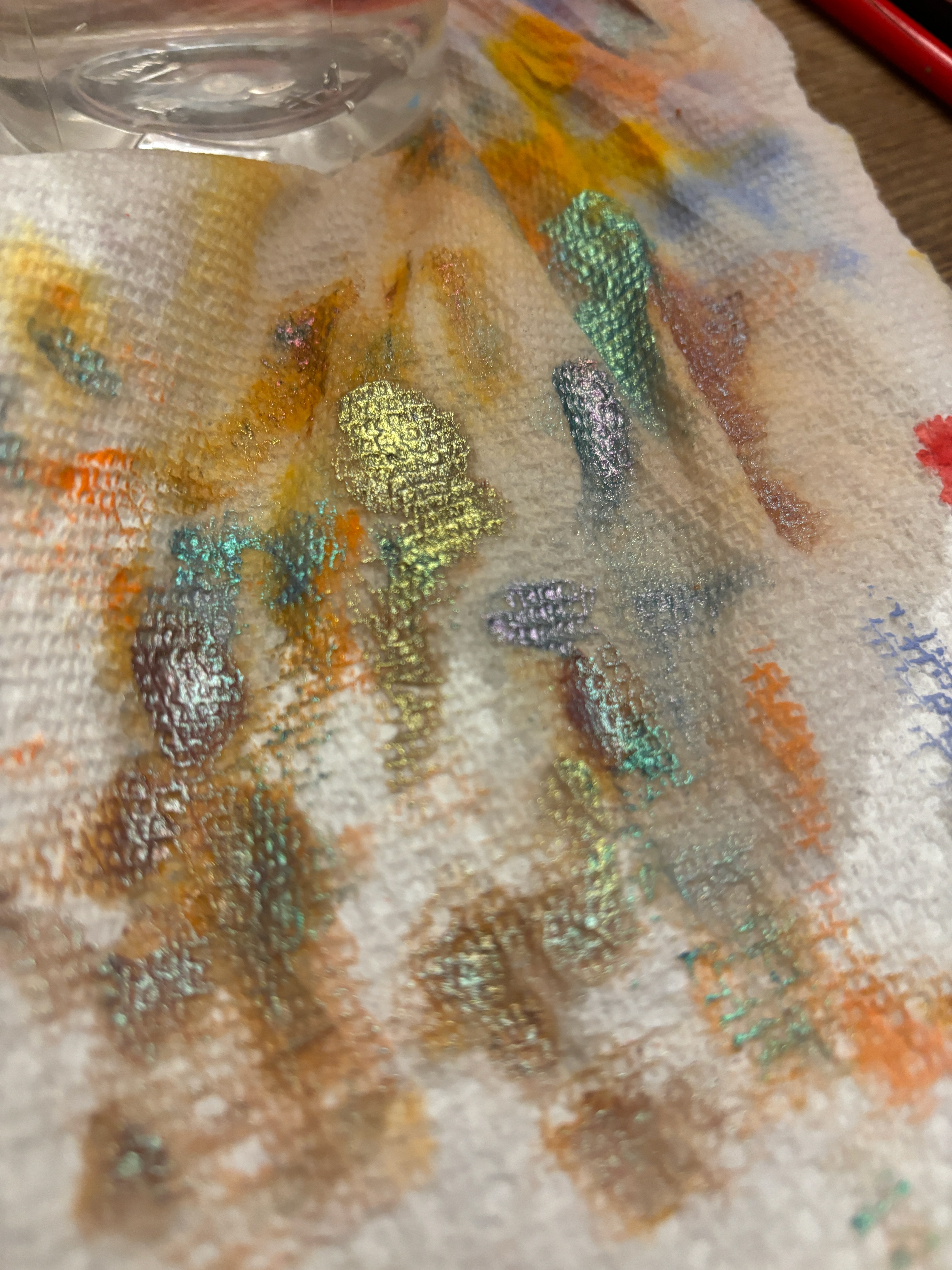 Duochrome watercolors on paper towel