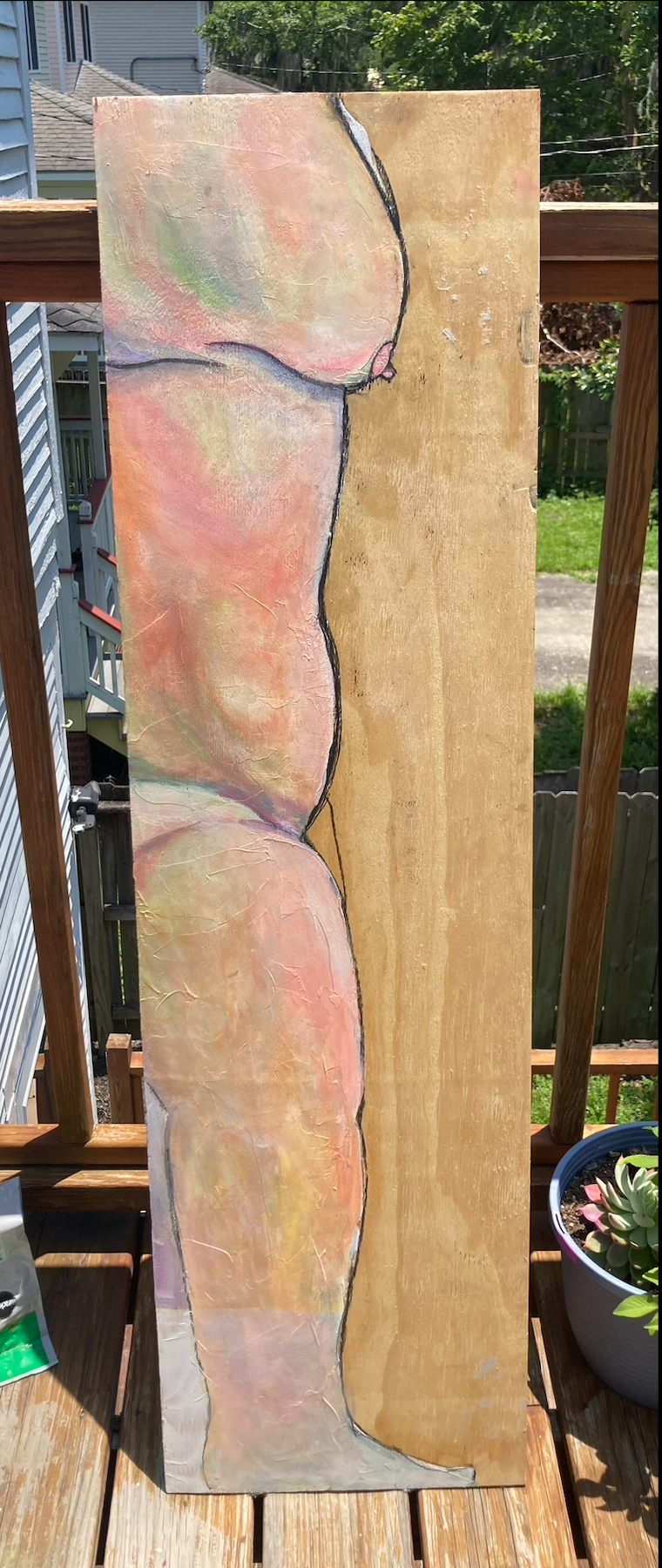 "Side profile", acrylic and charcoal on reclaimed wood
