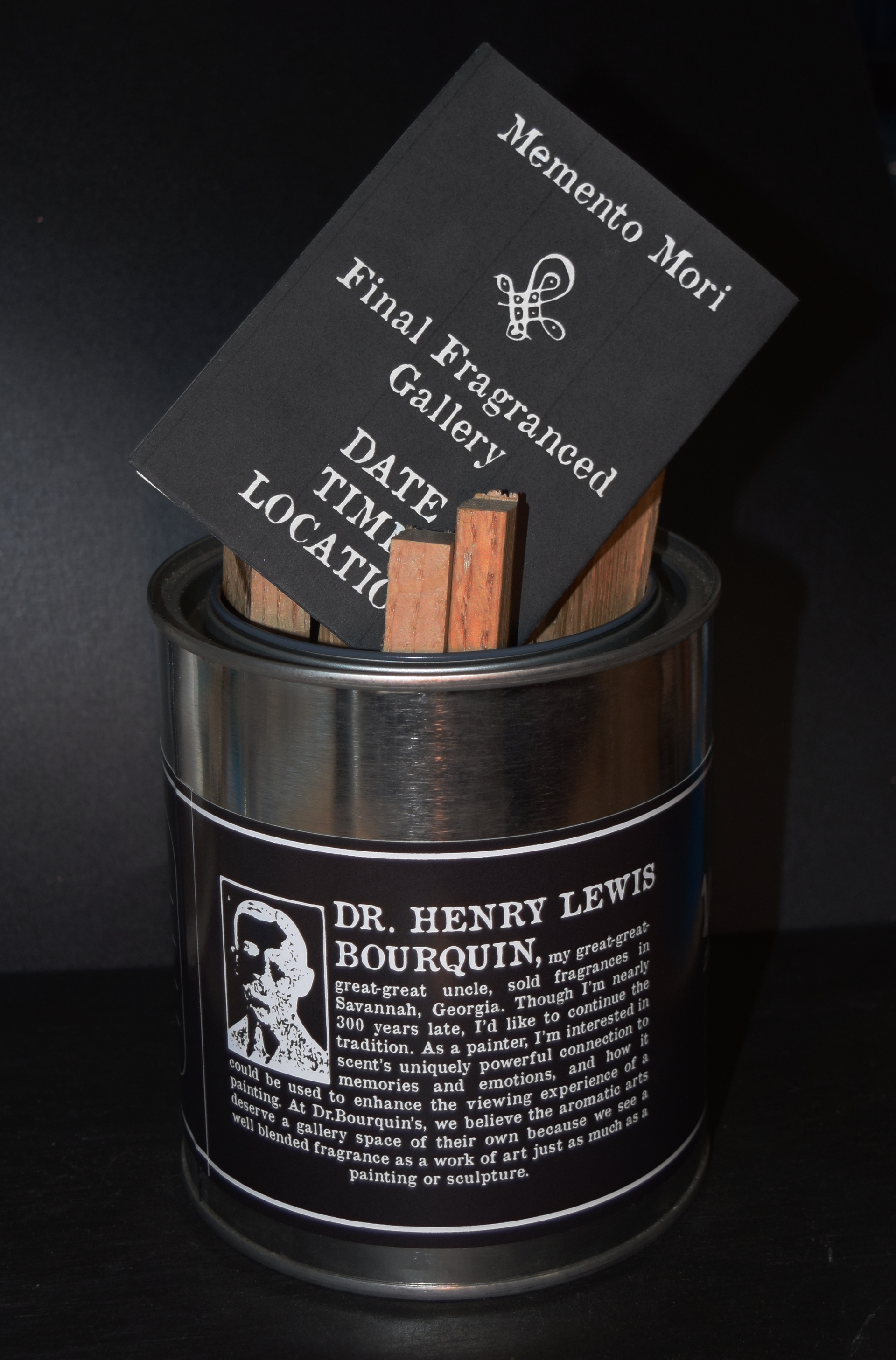Sticks included in invitation for recipient to make their own charcoal