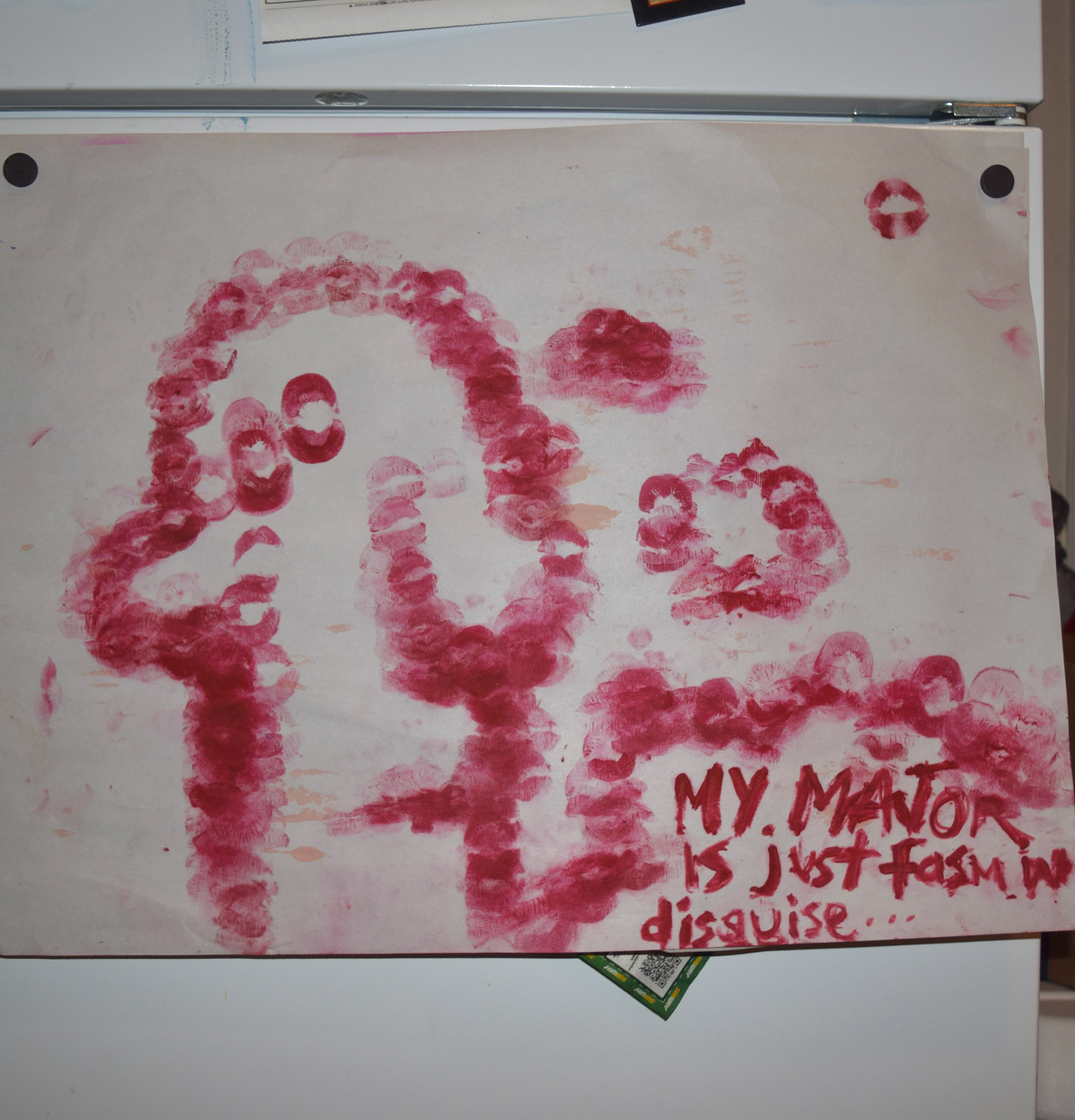 Lipstick on newsprint