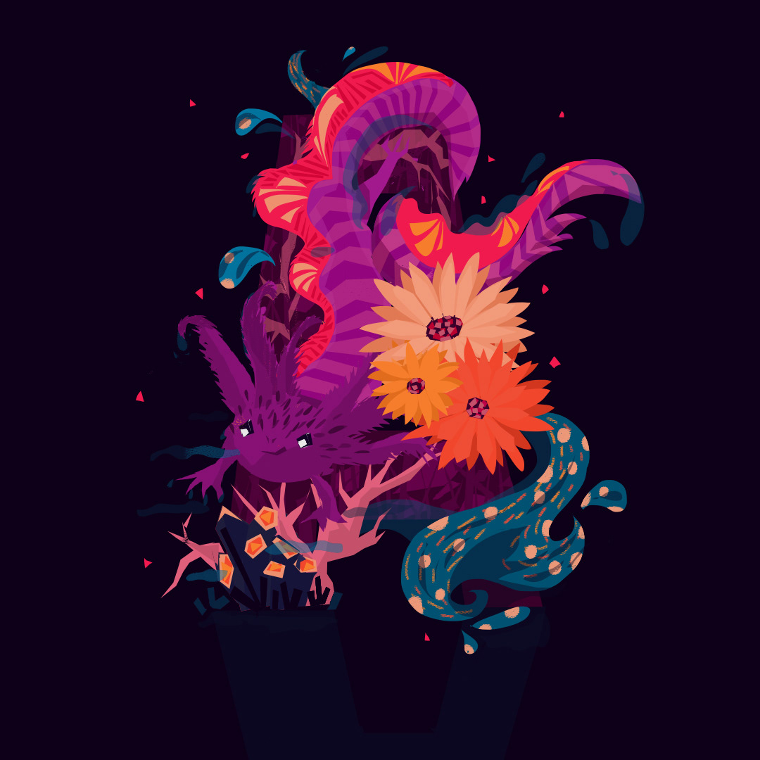 A for Axolotl and African daisy