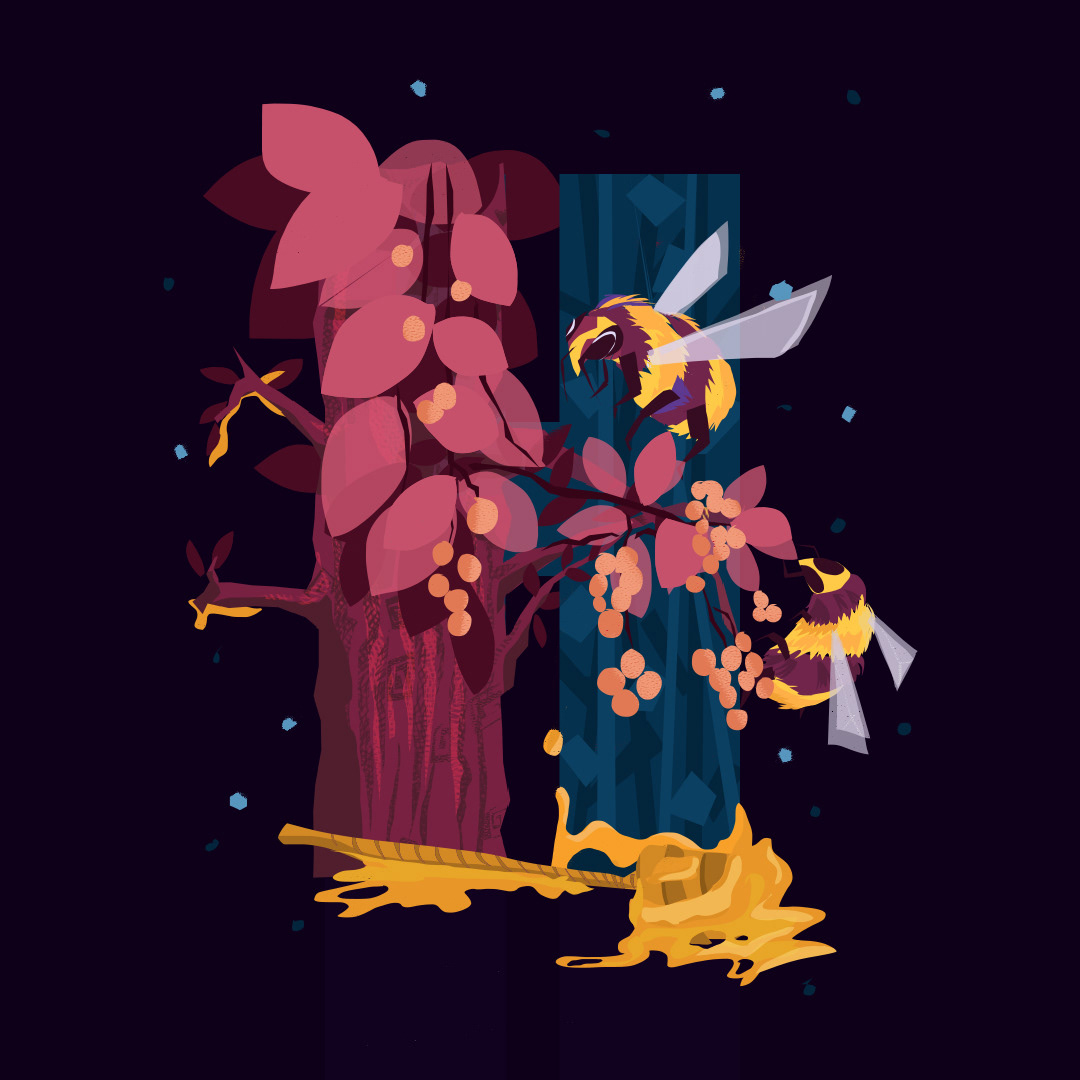 H for Honey Bee and Hackberry Tree
