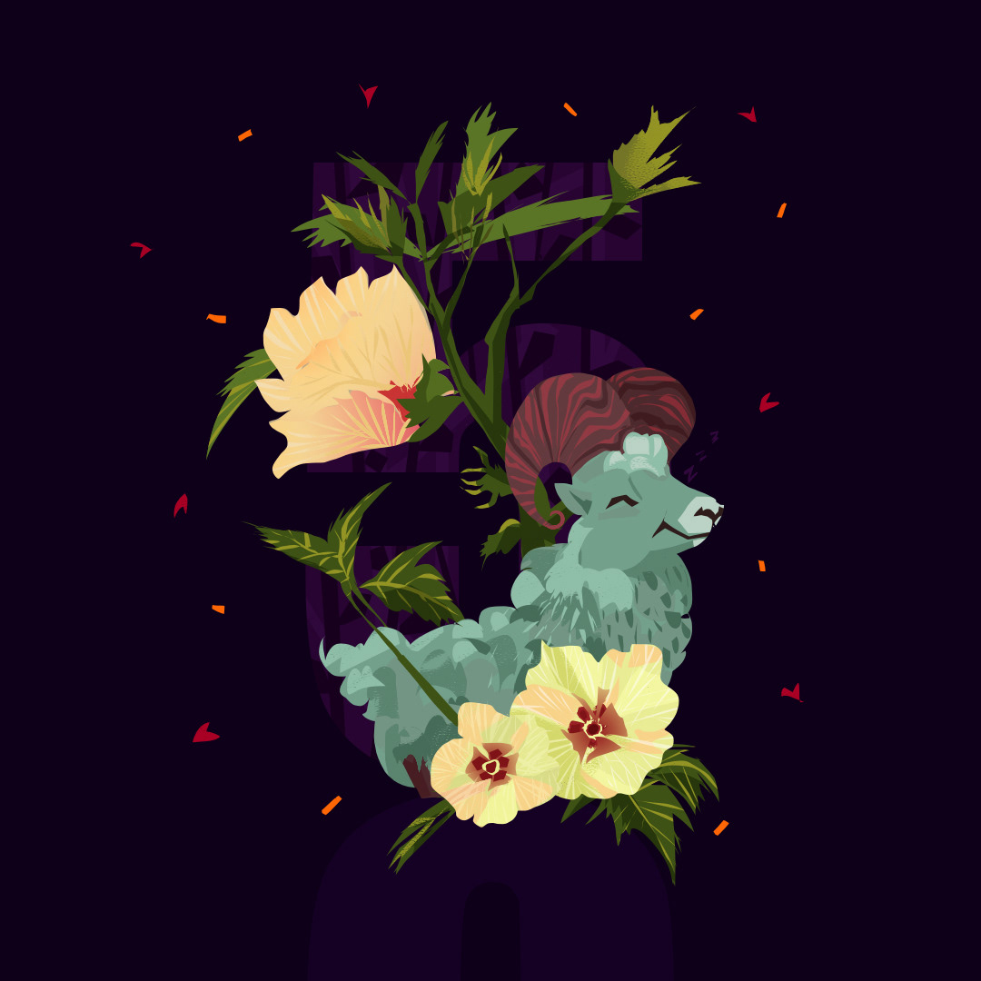 Number 5 includes- Flora- Okra, having a 5-petal flower. Fauna- Sheep, as they sleep for just 5 hours per day.