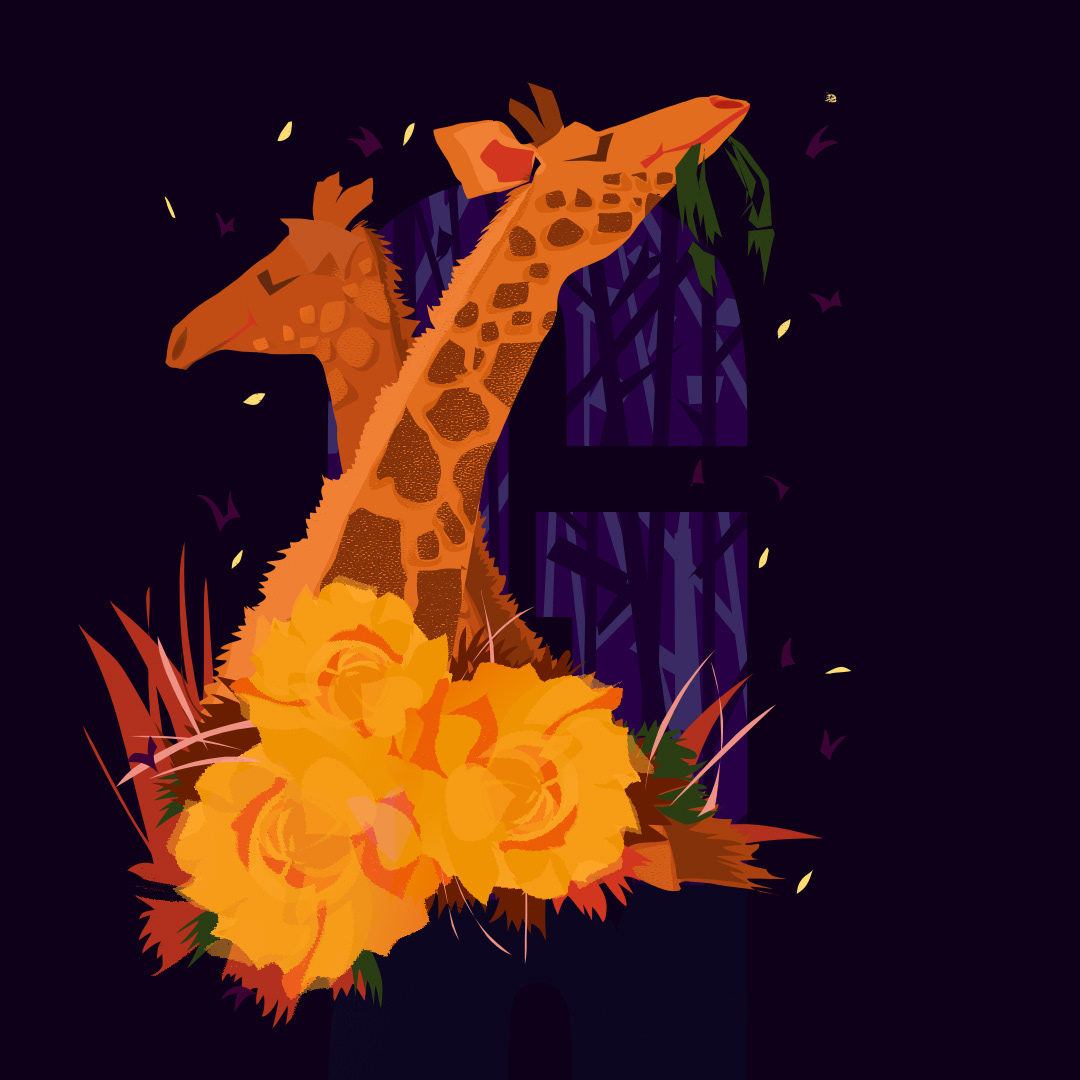 G for Giraffe and Globe flower