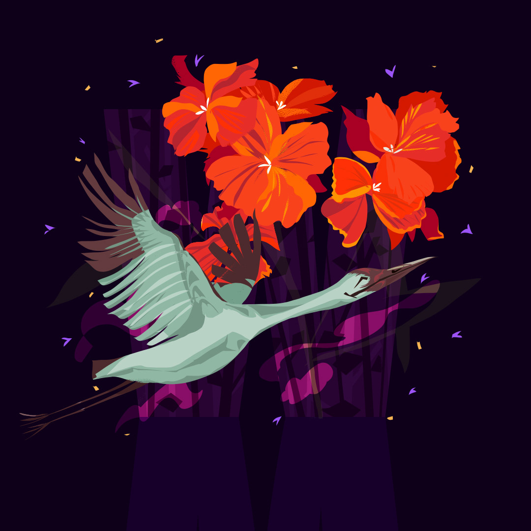 W for Whooping Crane and Wallflower