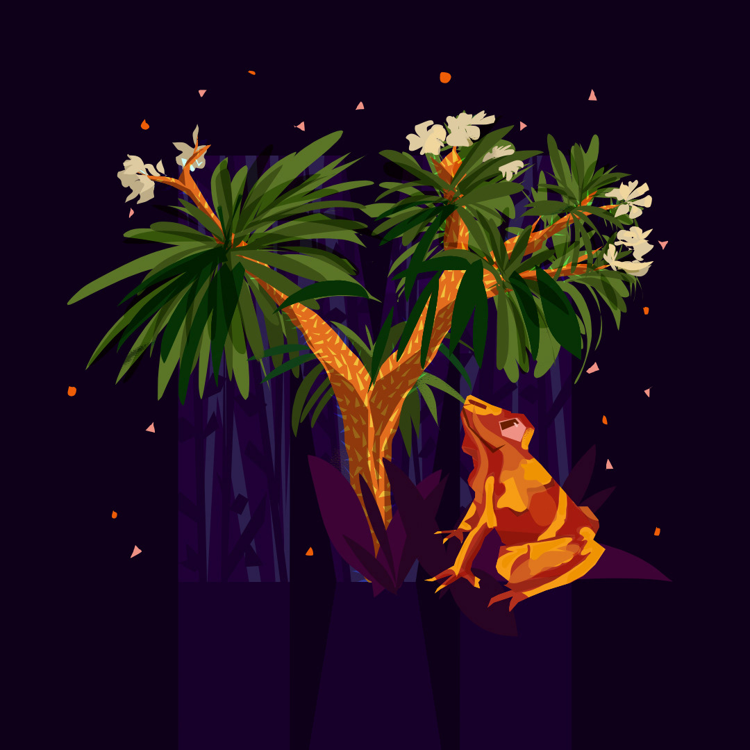 M for Mantella Frog and Madagascar Palm