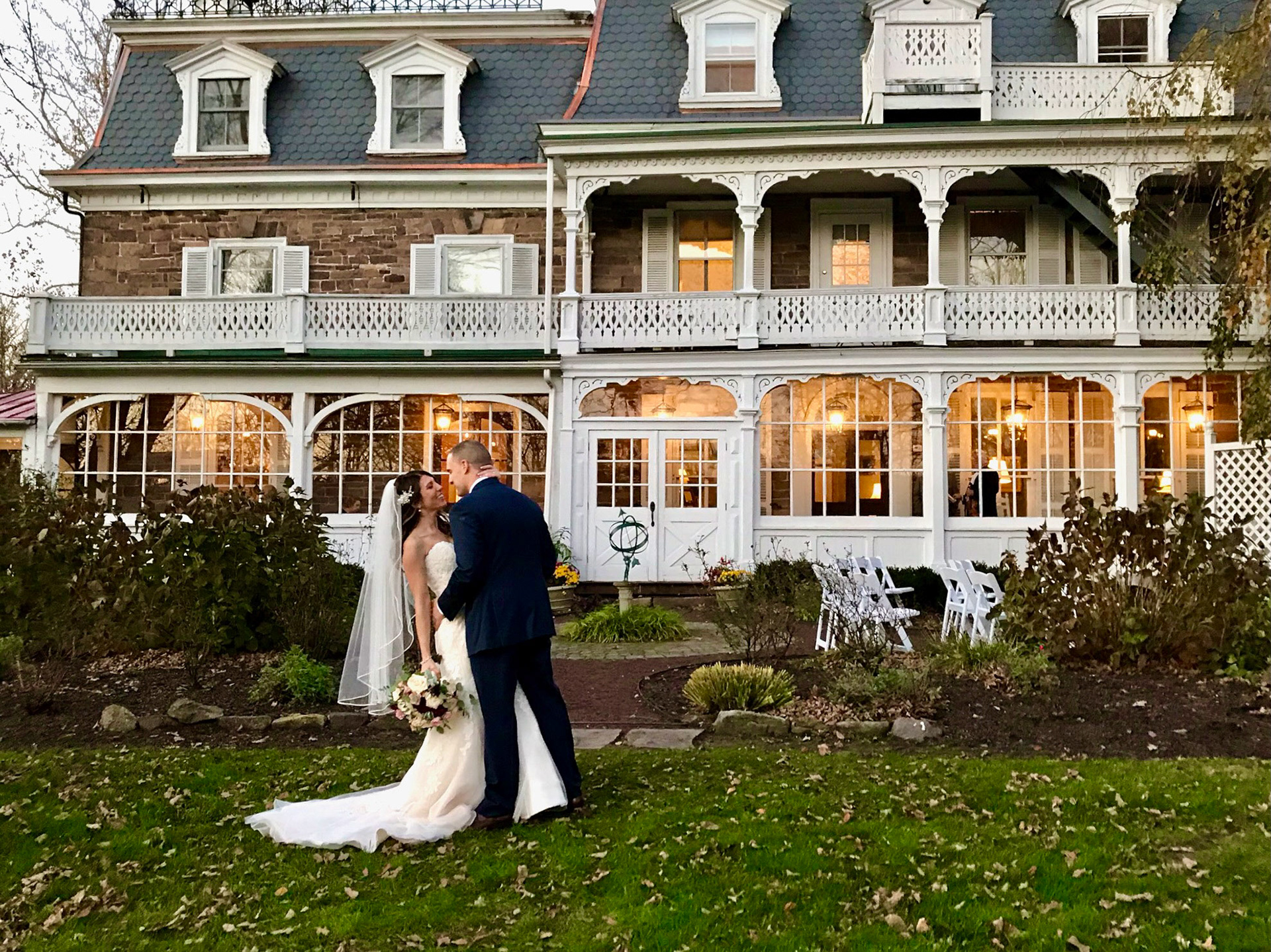 great front view of inn bridal sunset