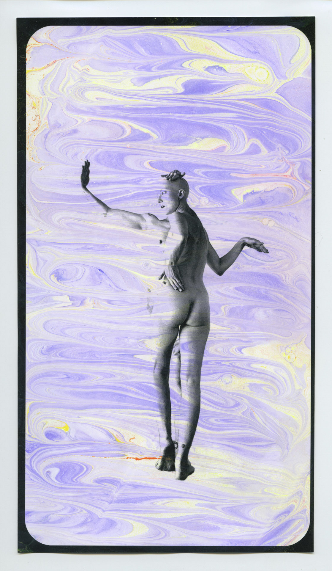 Pain Vogue/Cancer Realness. Hand dipped acrylic monoprint, inkjet photo on rag paper. 6x10 inches.