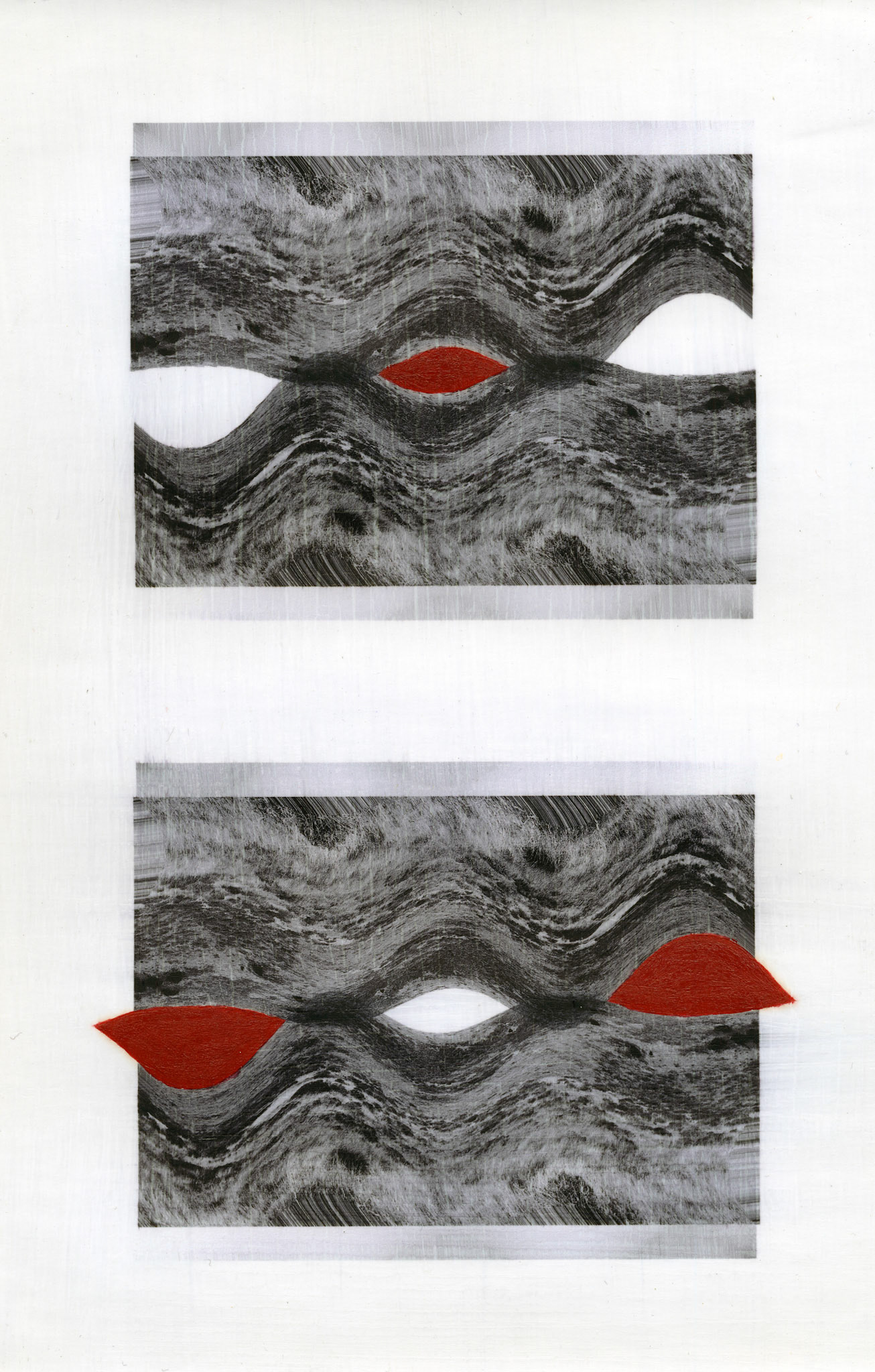 Insideoutsideelsewhere I, 2013. Oil on paper with overprints.