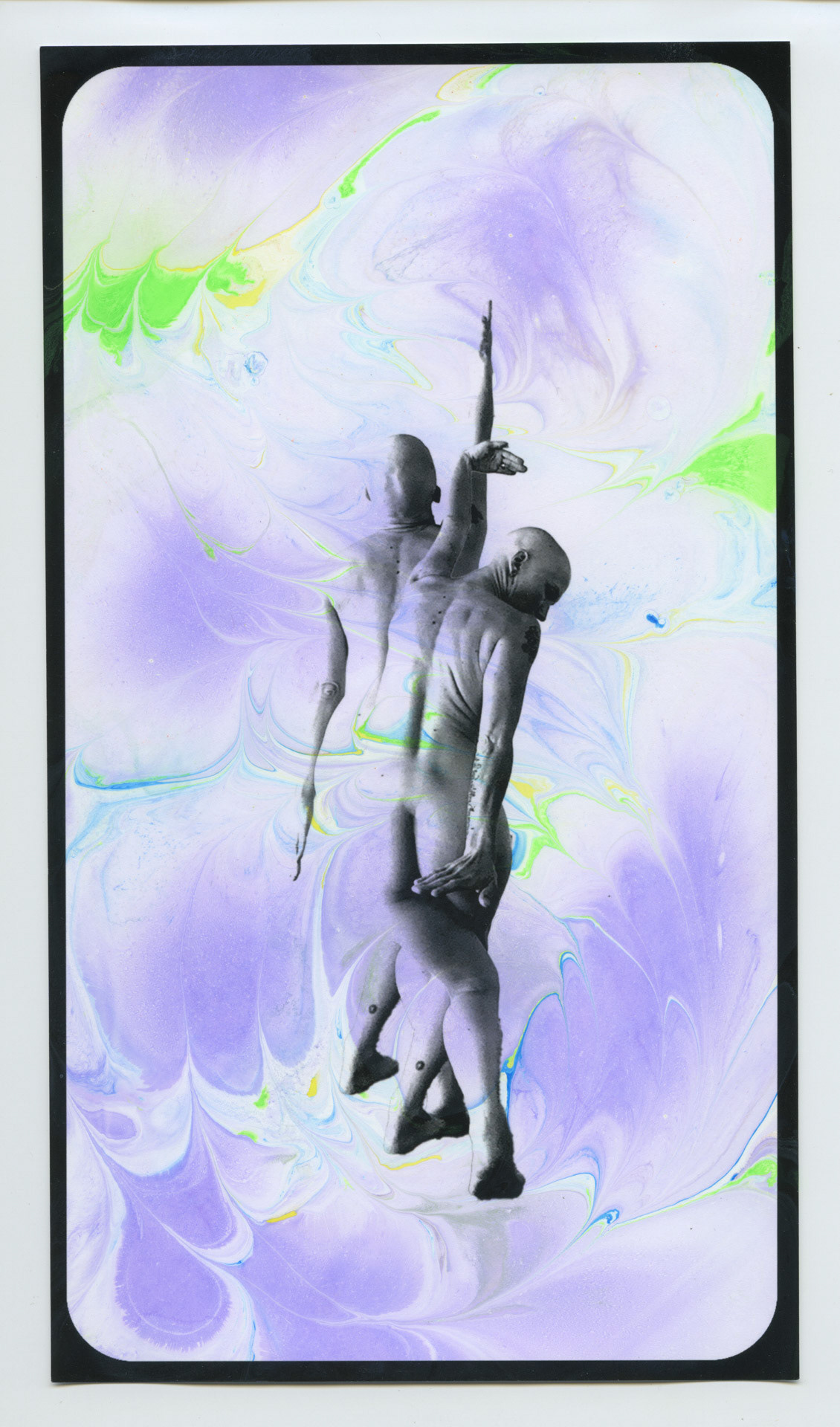 Pain Vogue/Cancer Realness. Hand dipped acrylic monoprint, inkjet photo on rag paper. 6x10 inches.