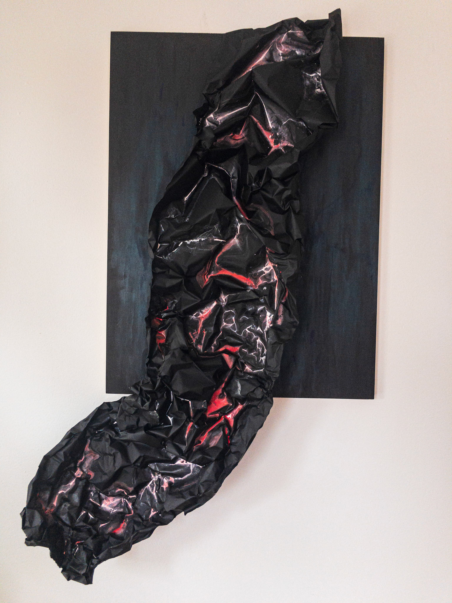 20191029 Ghostride. Gouache, cinefoil, wood panel. Approx 36 x 20 inches.