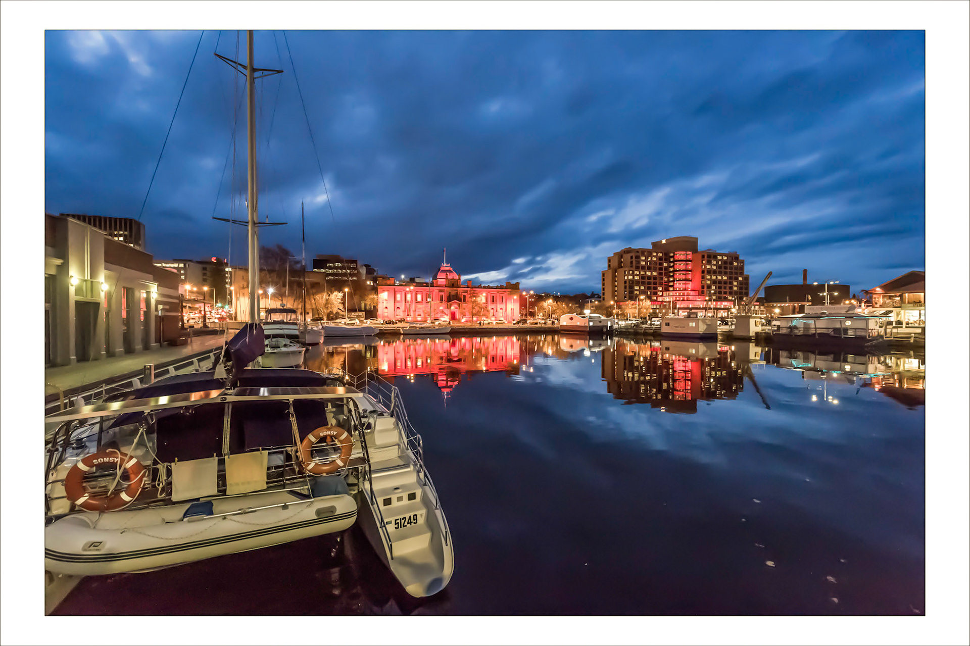 Hobart harbour as dusk falls