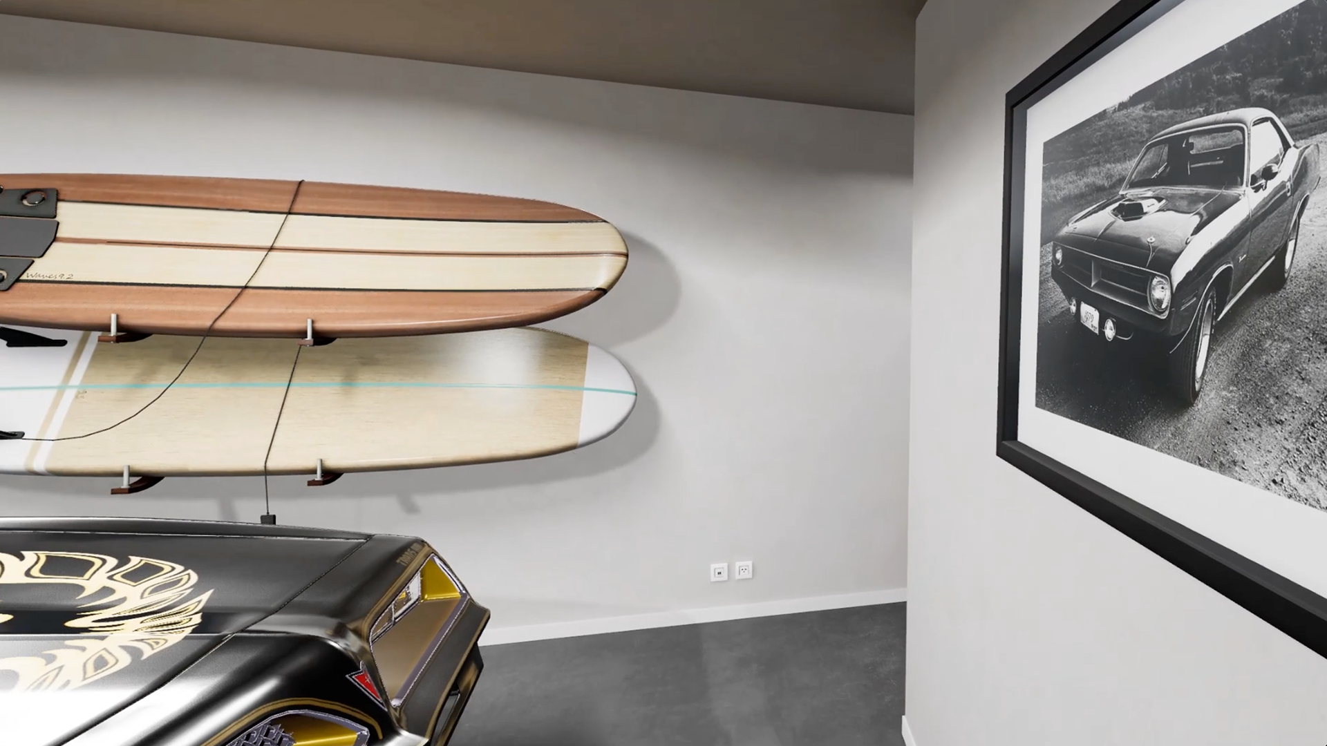 Teleport downstairs to the garage...