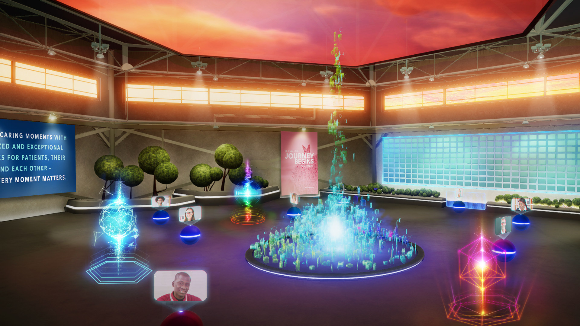 Concept Art - Participants mingle and network in the virtual Lobby during intermissions in the half-day remote training day