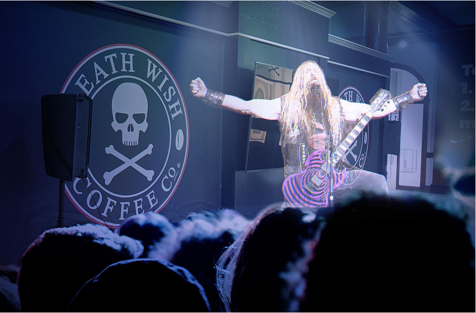 Performance space concept for DWC in-store musical event "Metacasts" - pictured, DWC sponsored artist, Zak Wylde