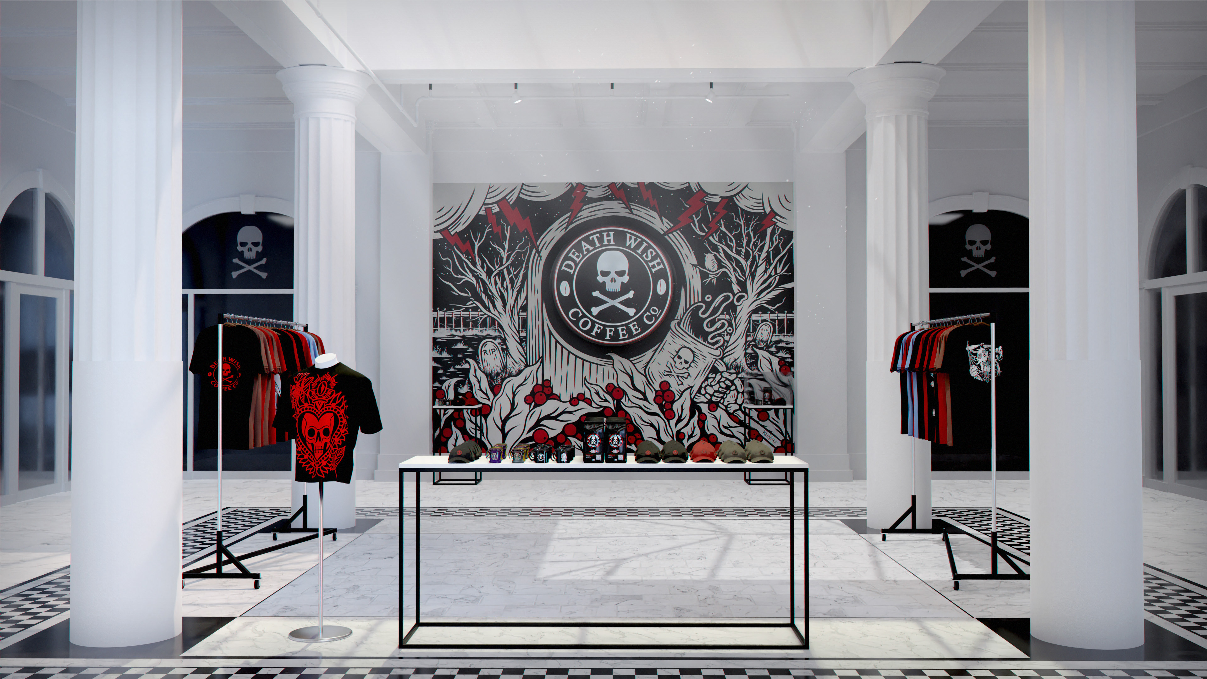 Main showroom/store - displaying current virtualized products & merch.