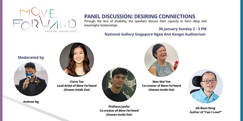 Panel Discussion: Desiring Connections poster featuring speaker profile pictures