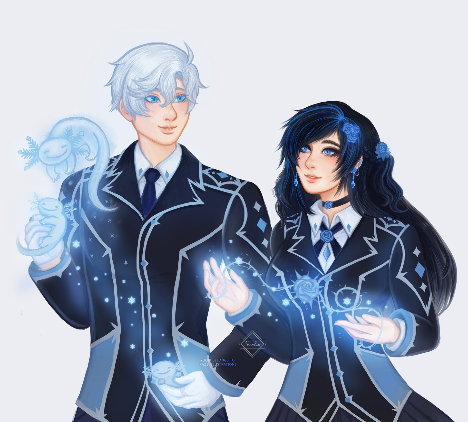 Yuuki (character by kaze illustrations) with my oc Winter-Rose
