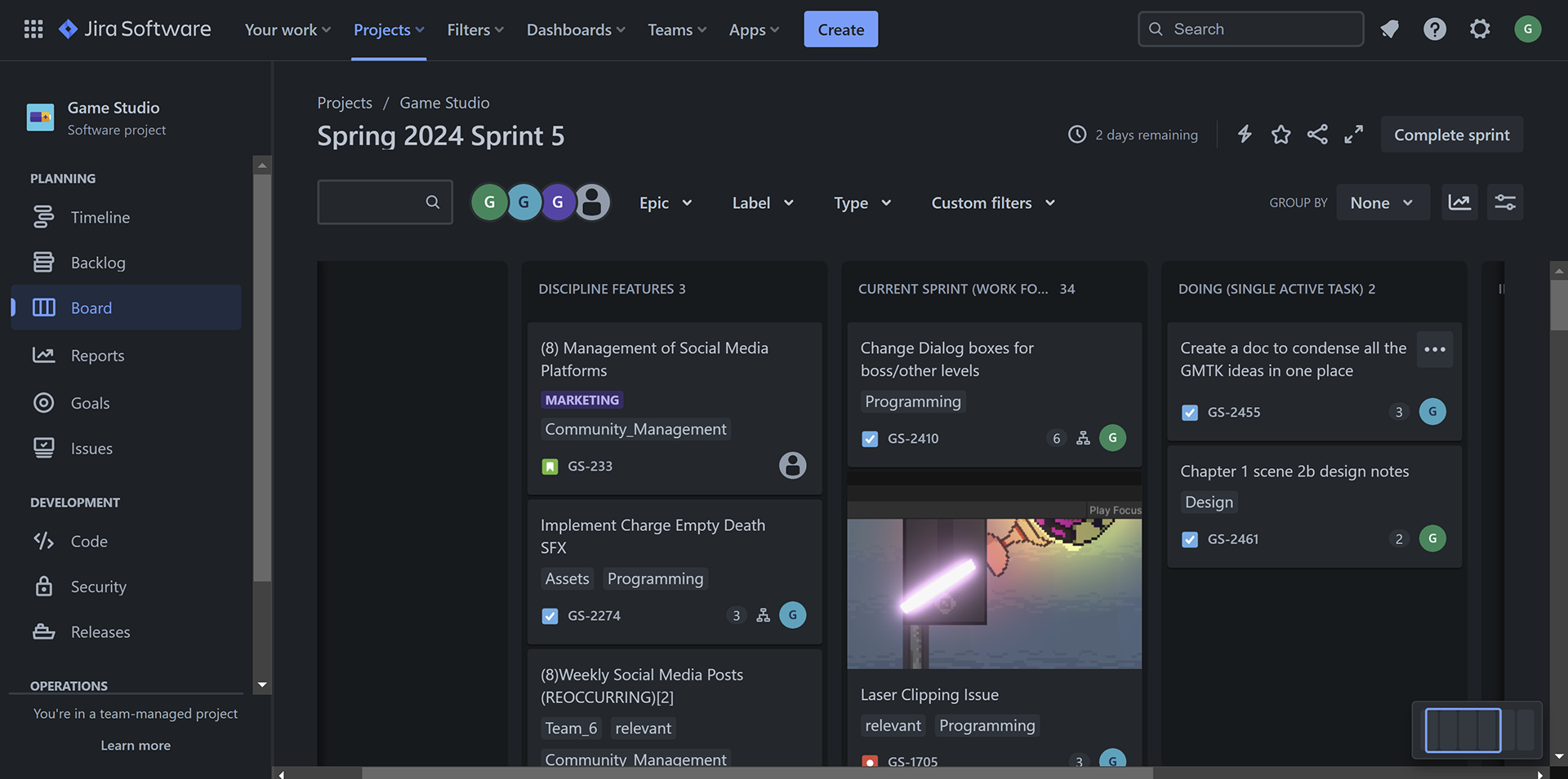 The Jira Board for the project