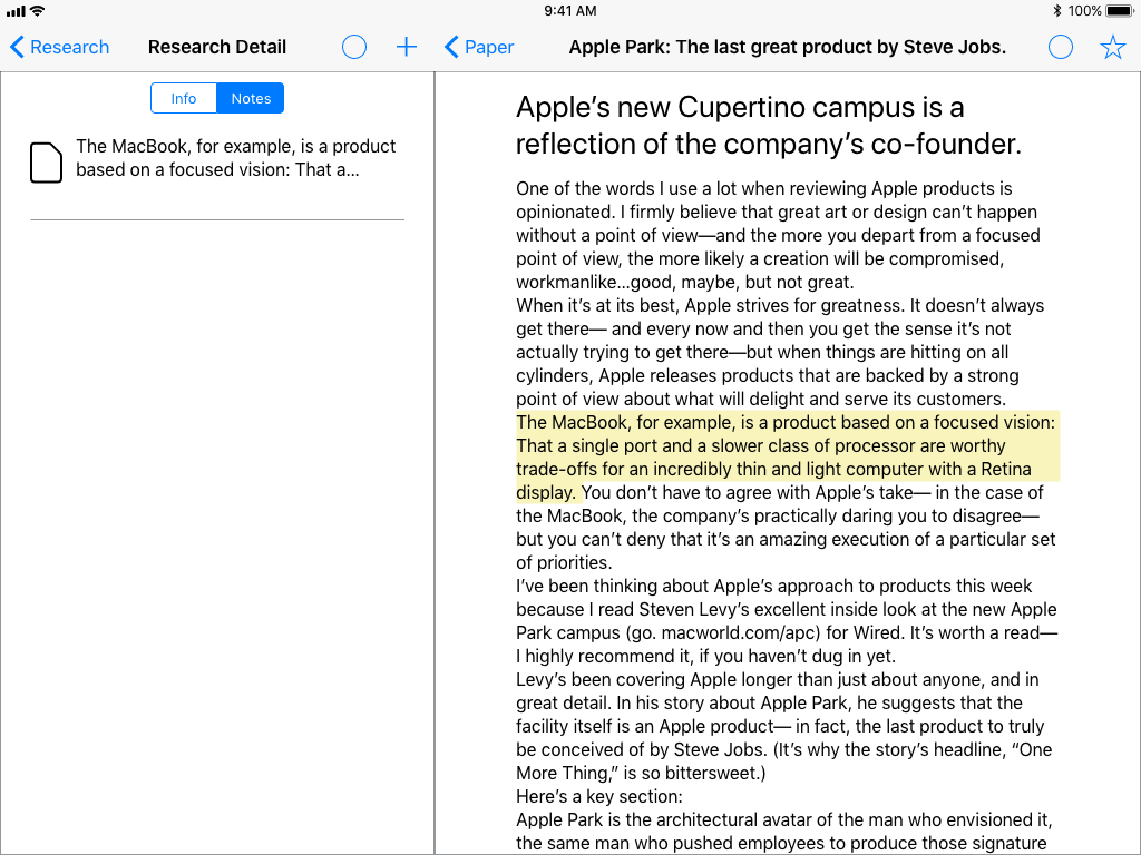 2.2i Highlighted Note: Shows how highlighting a passage adds that passage to notes.