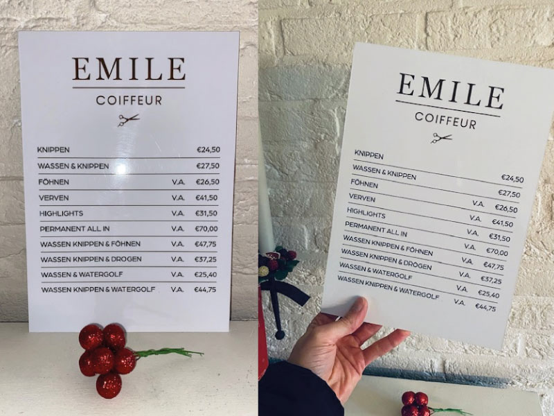 Prijslijst - Coiffeur Emile