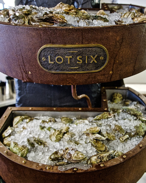Stainless oyster displays, with rust patina
