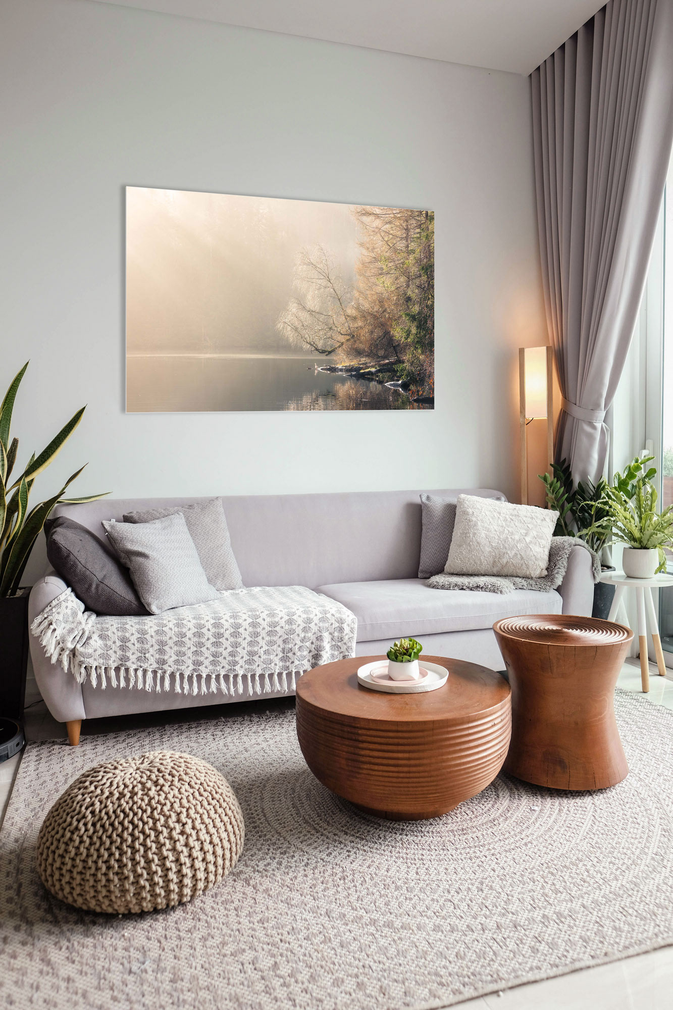 Room with my tree over a lake image on the wall (interior: Alexandra Gorn)