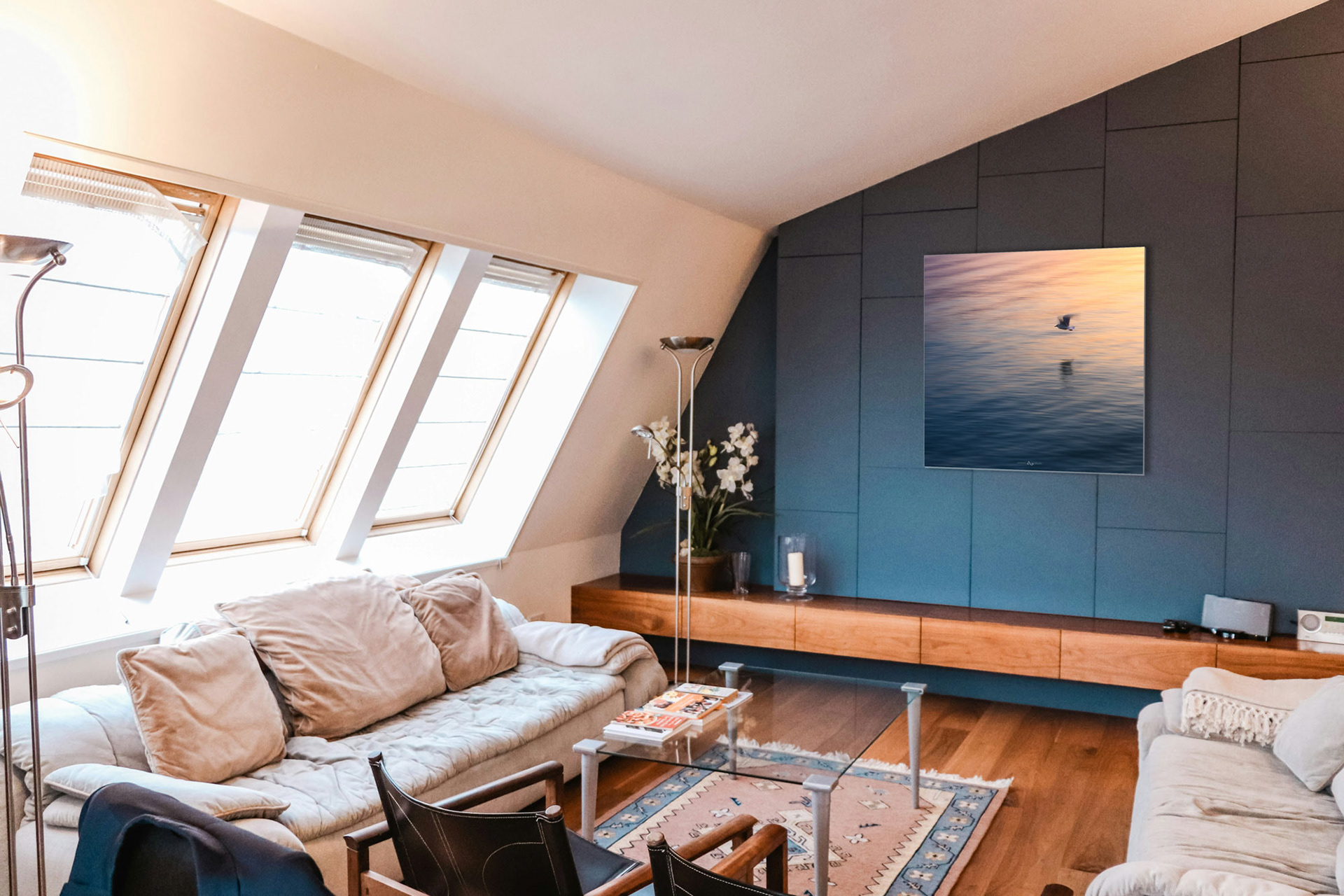 Room with my flying bird image on the wall (interior: Minh Pham)