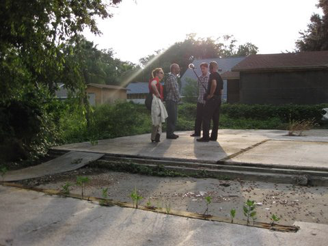 Me being interviewed by Radio France on the spot where my bedroom once was.