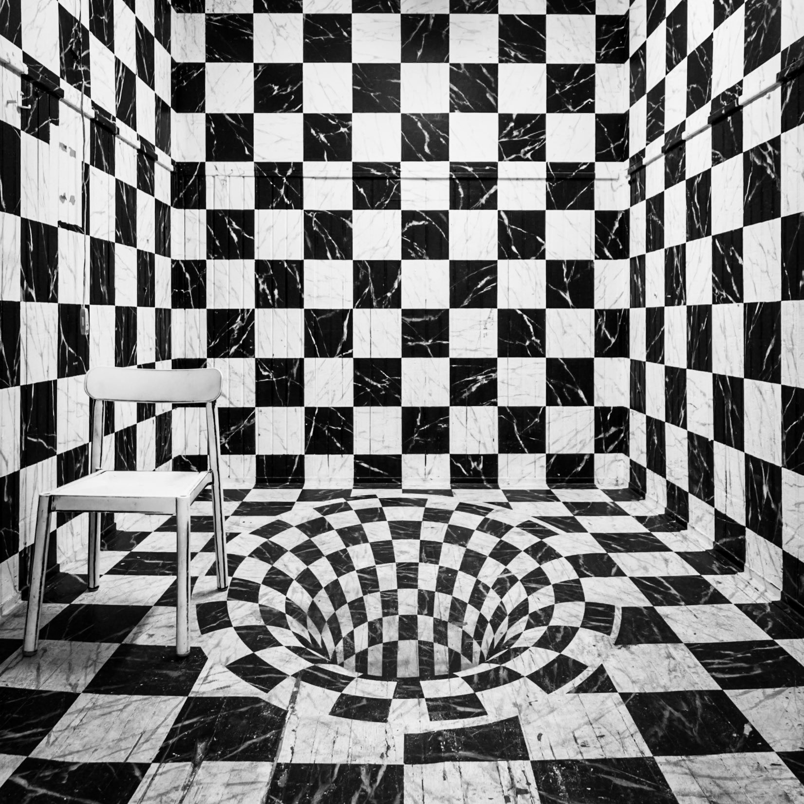 A cheeky art installation inside an elevator in Brooklyn, New York