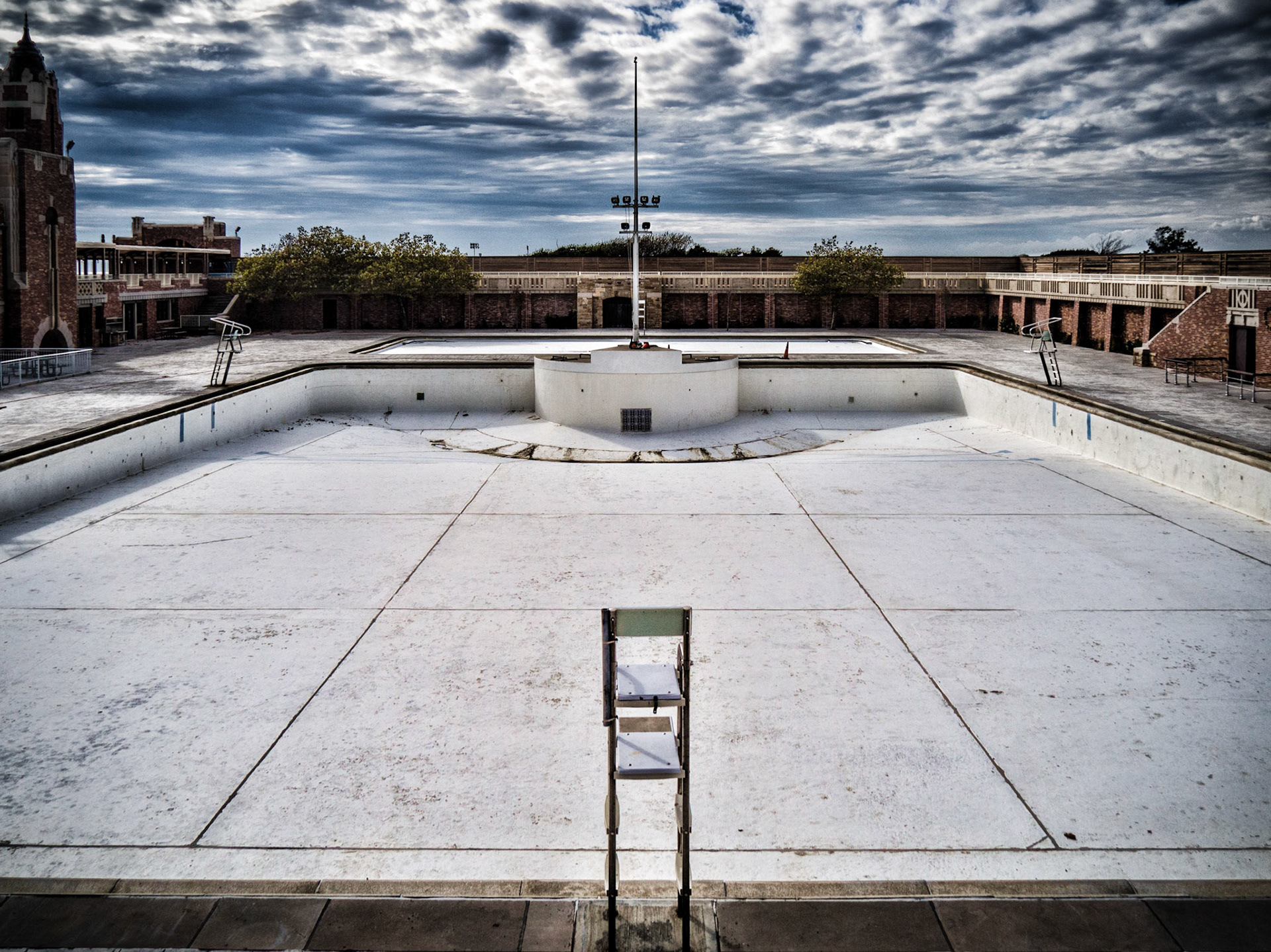 An outdoor pool in Jones Beach on Long Island lies empty over the winter