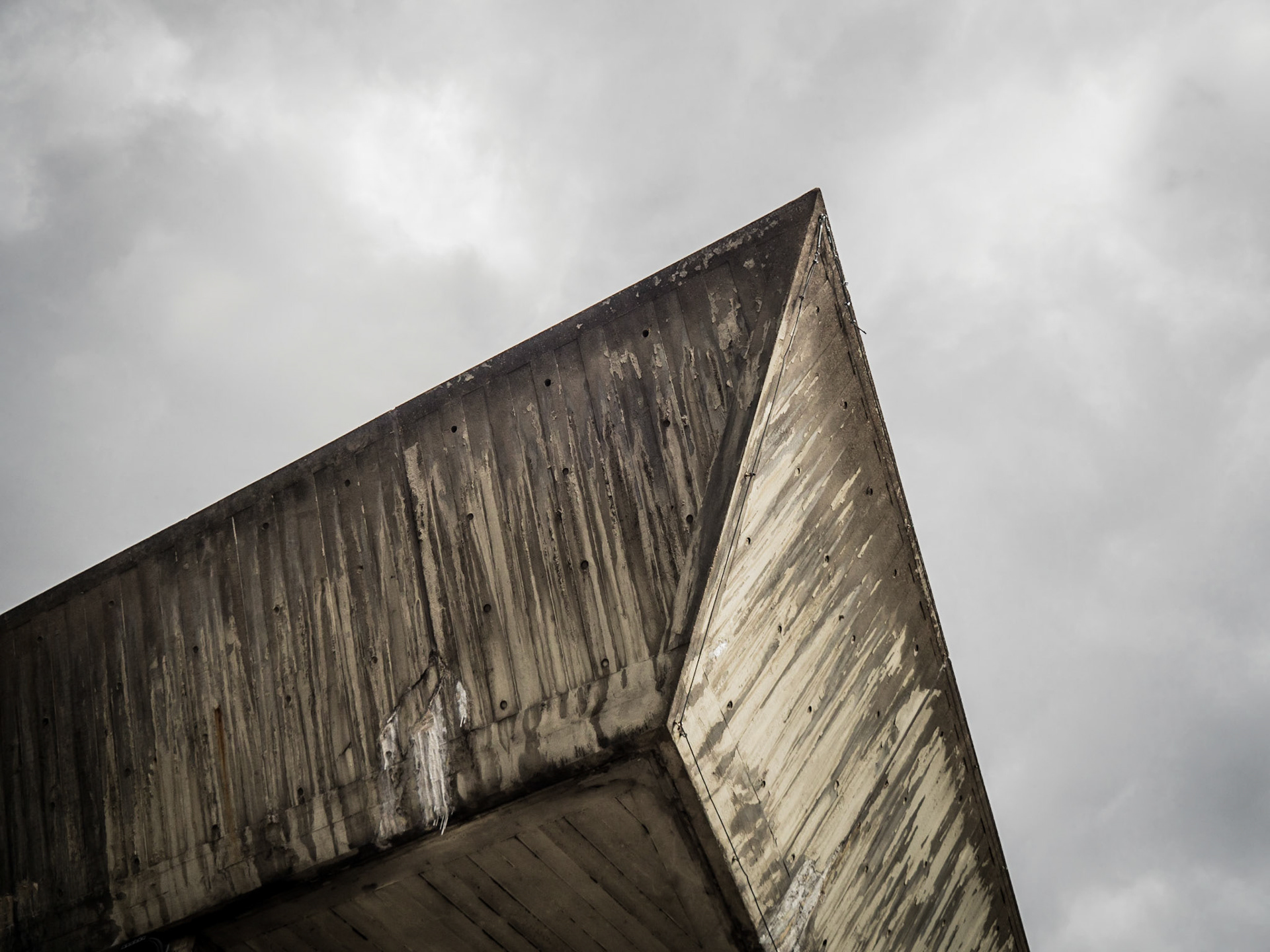 A concrete corner forming part of the brutalist architecture of the Hayward Gallery on London's South Bank