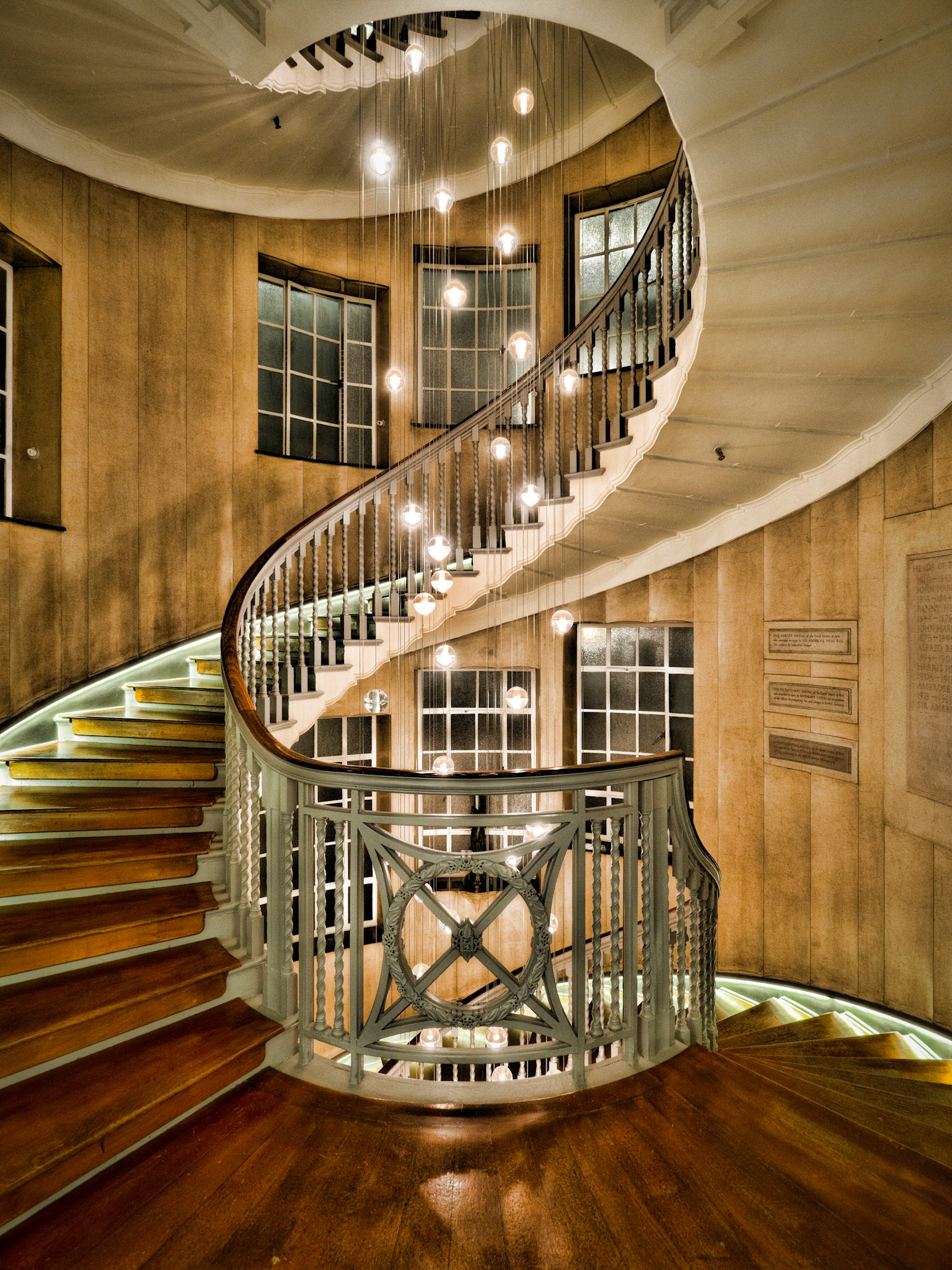 The beautiful curves of the Brewer staircase in the Heals Building, London