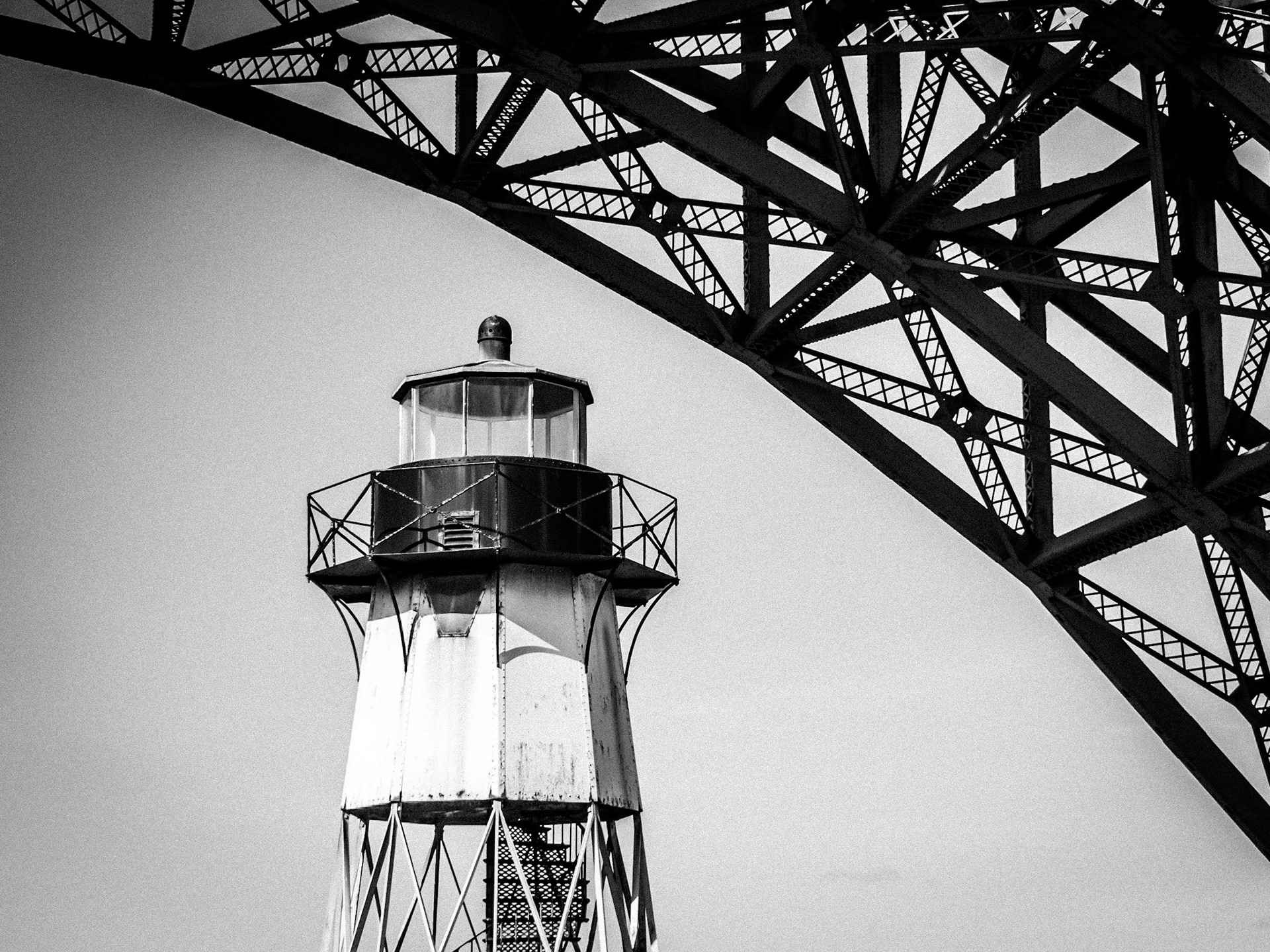 A long-disused lighthouse remains on the top of Fort Point near San Francisco, underneath the Golden Gate Bridge