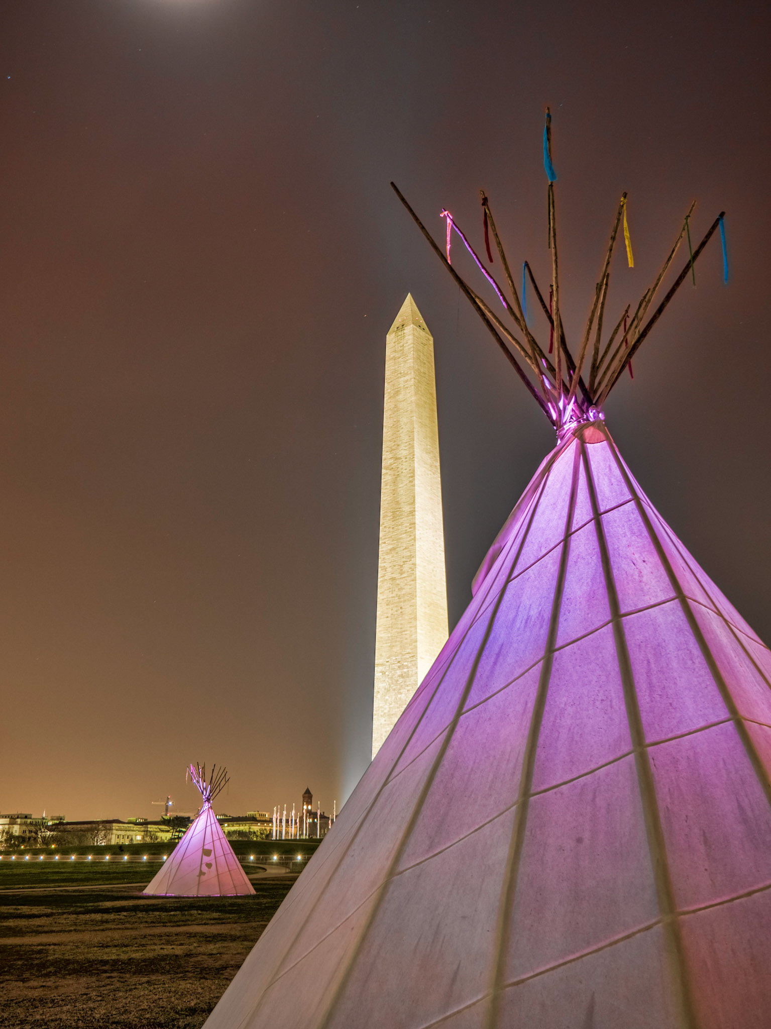 Tee-pees in front of the Washington Monument in Washington DC