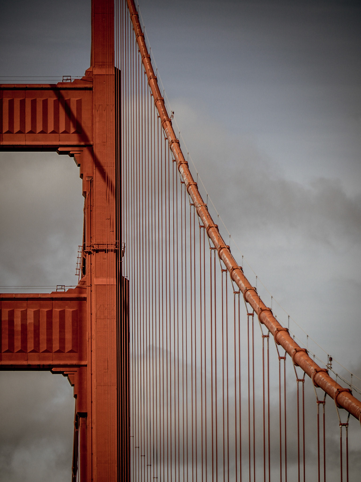 Special orange-coloured paint coats the towers and cables of the Golden Gate Bridge near San Francisco