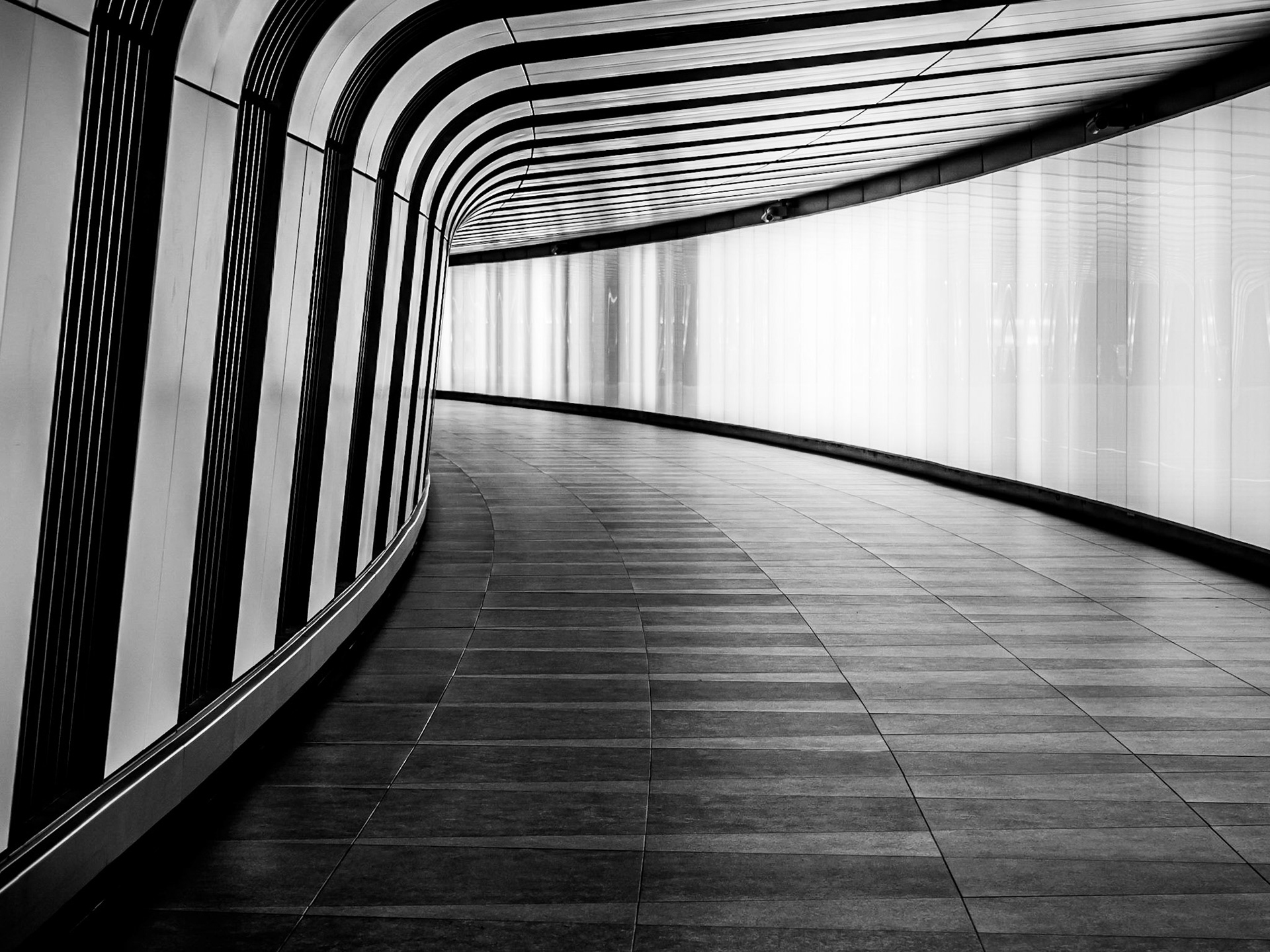 An underground passageway linking the new Kings Cross development to the tube station stands deserted during the lockdown of 2020