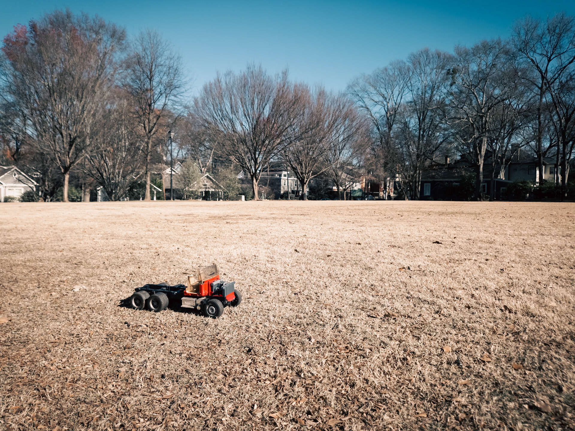 A sole child's toy lies abandoned in a wintery park in the Atlanta suburbs