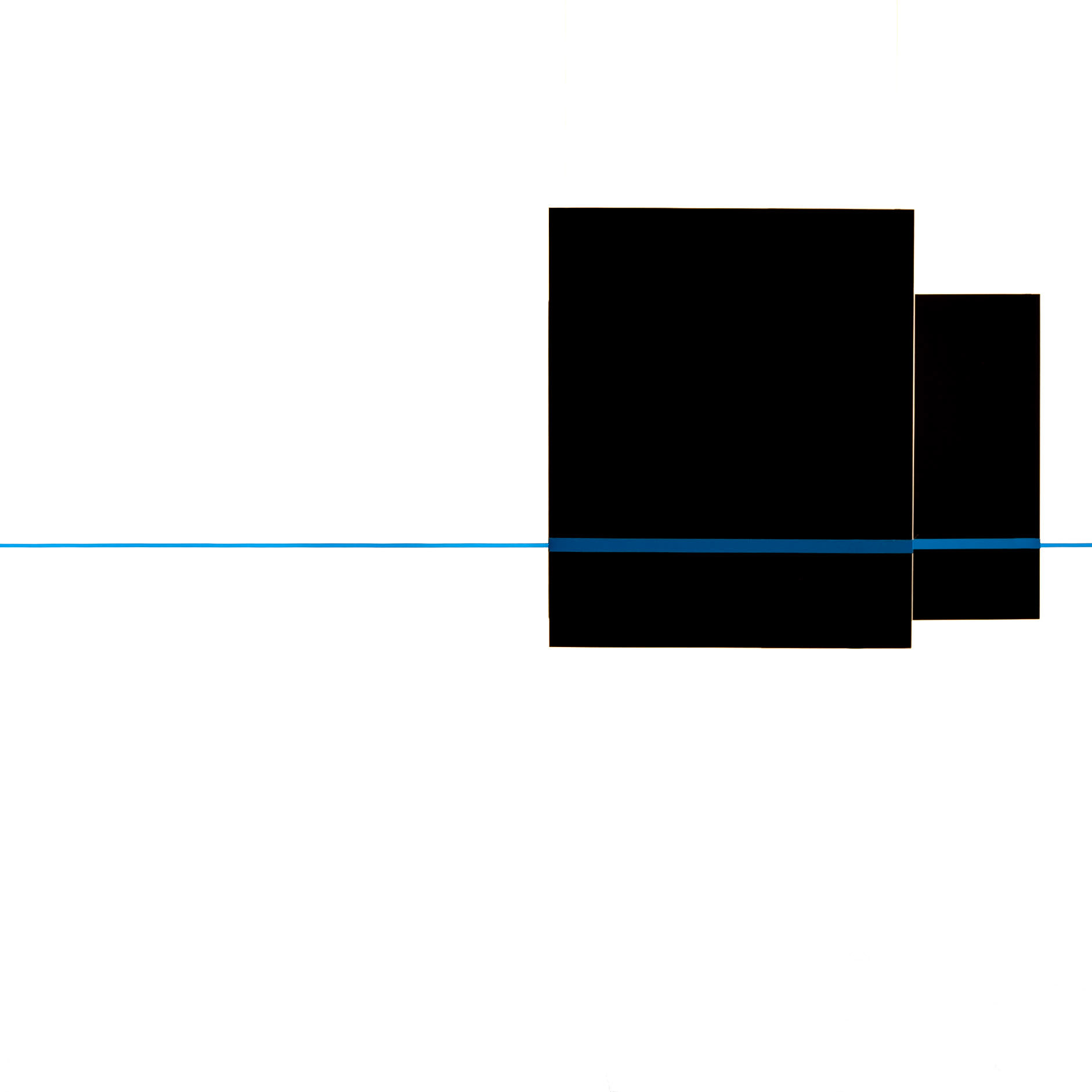 An abstract line of blue set against blocks of white and black