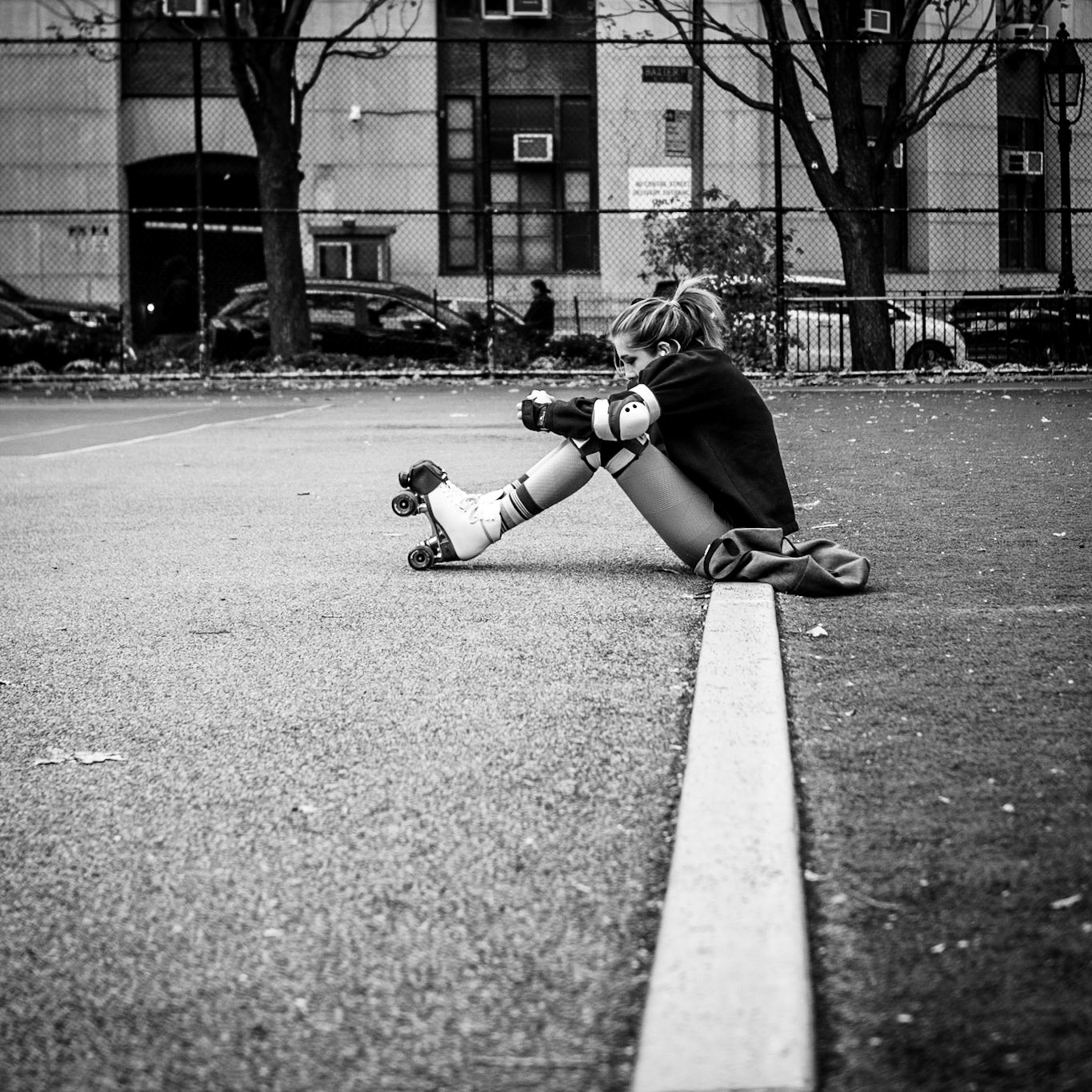 A break in a roller-skating set at Columbus Park in the Lower Manhattan district of New York