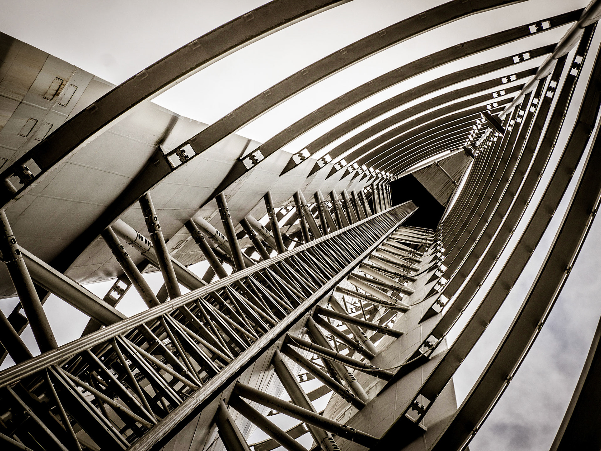 The innards of the Science Centre Tower in Glasgow lead visitors to the observation deck of the the tallest tower in Scotland