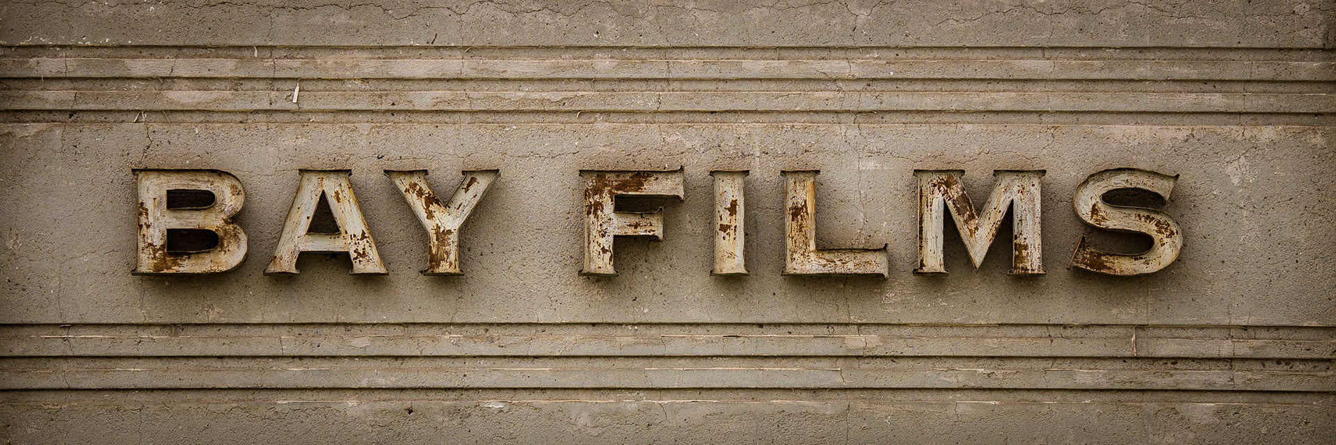 Rusting signage on the warehouse of the Bay Film company in Santa Monica, California