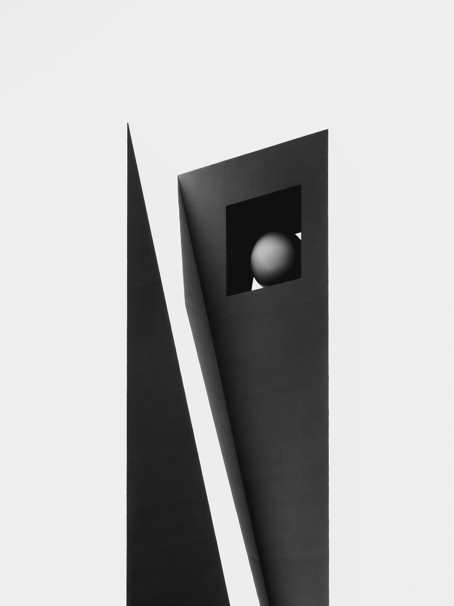 A black and white abstract image of the Pershing Square tower in downtown Los Angeles