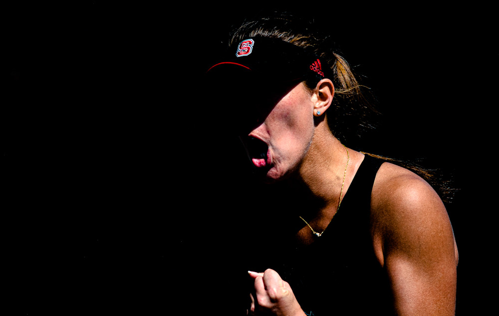 Adriana Reami celebrates winning a point on March 24, 2019.