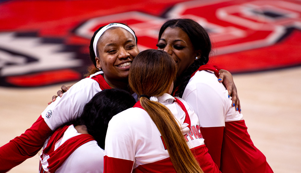 Senior forward Kayla Jones greets her teammates on senior day, Feb. 25, 2021.