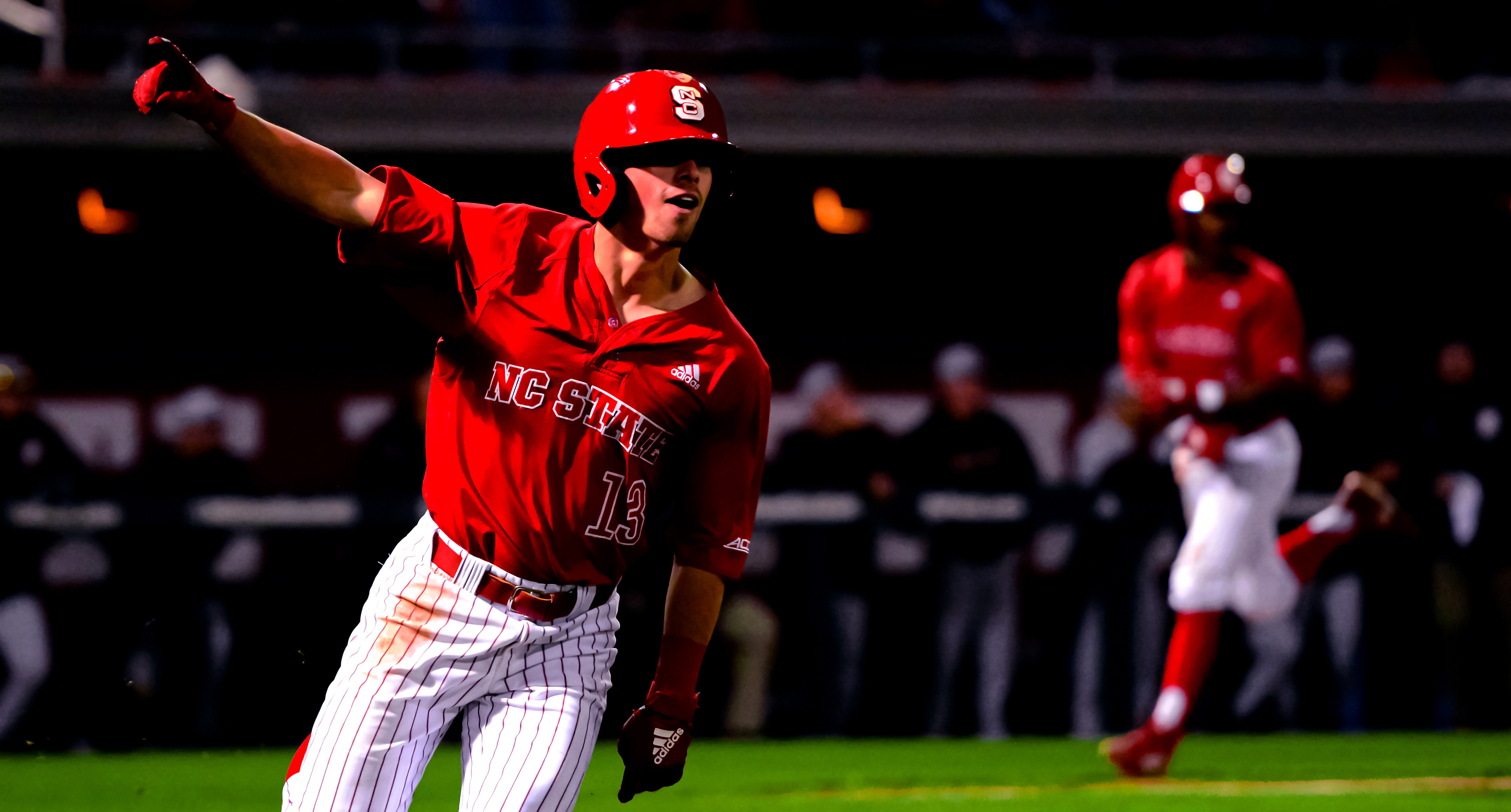 Tyler McDonough celebrates his walk-off hit against No. 1 Florida State on March 16, 2019. 