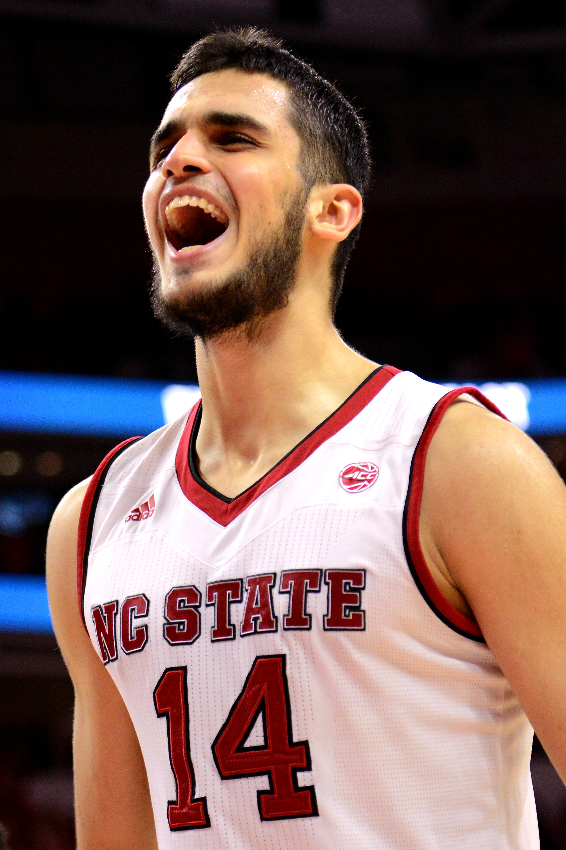 Omer Yurtseven celebrates a late-game dunk on Jan. 11, 2018.