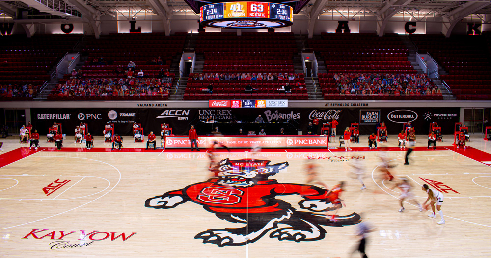 The Wolfpack transitions to offense against Clemson on Feb. 11, 2021.