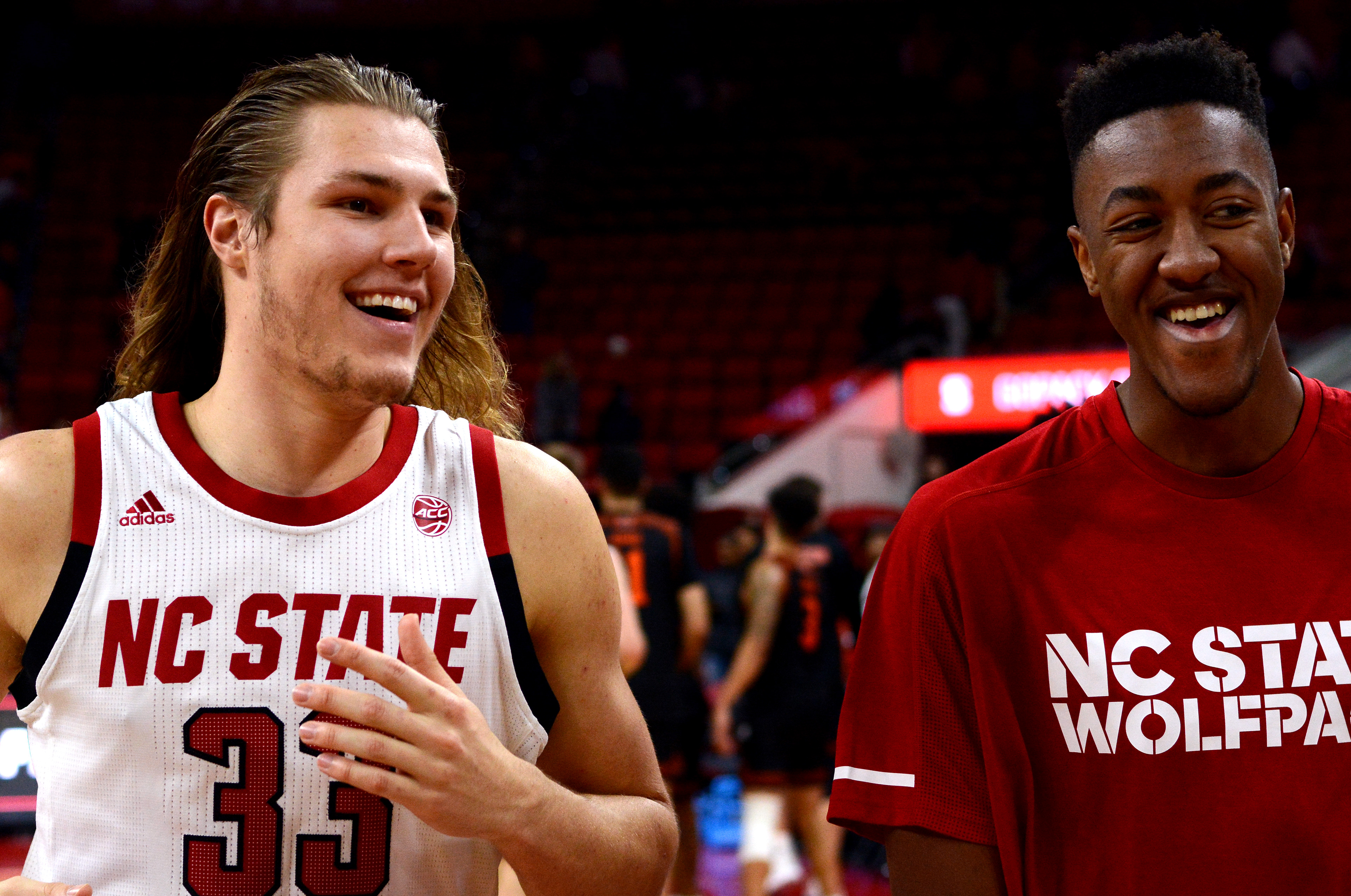 Wyatt Walker (left) and Manny Bates (right) enjoy the win over Mercer on Nov. 24, 2018.